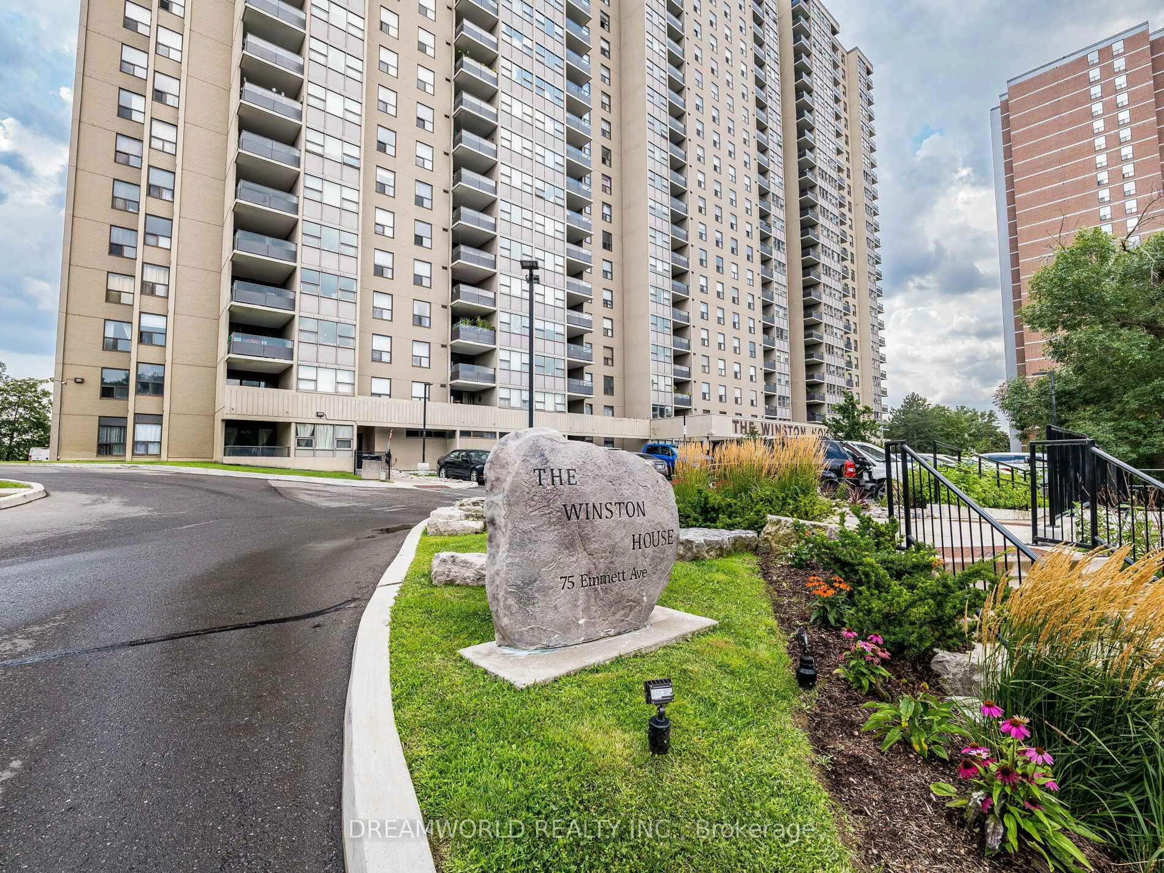 A pic from outside/outdoor area/front of a property/back of a property/a pic from drone, street for 75 Emmett Ave #2104, Toronto Ontario M6M 5A7