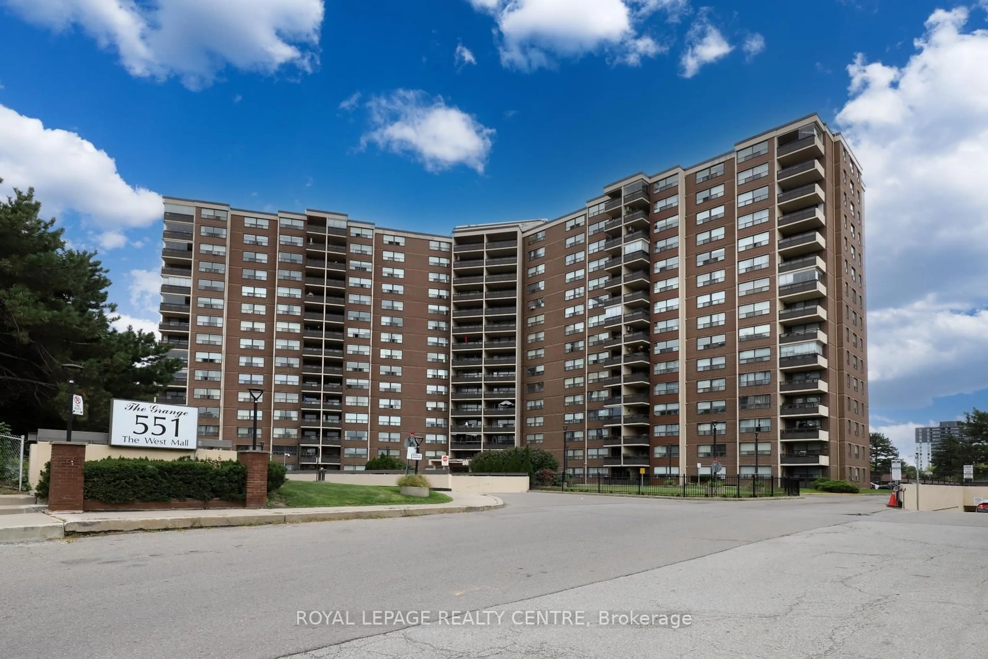 A pic from outside/outdoor area/front of a property/back of a property/a pic from drone, street for 551 The West Mall #605, Toronto Ontario M9C 1G7