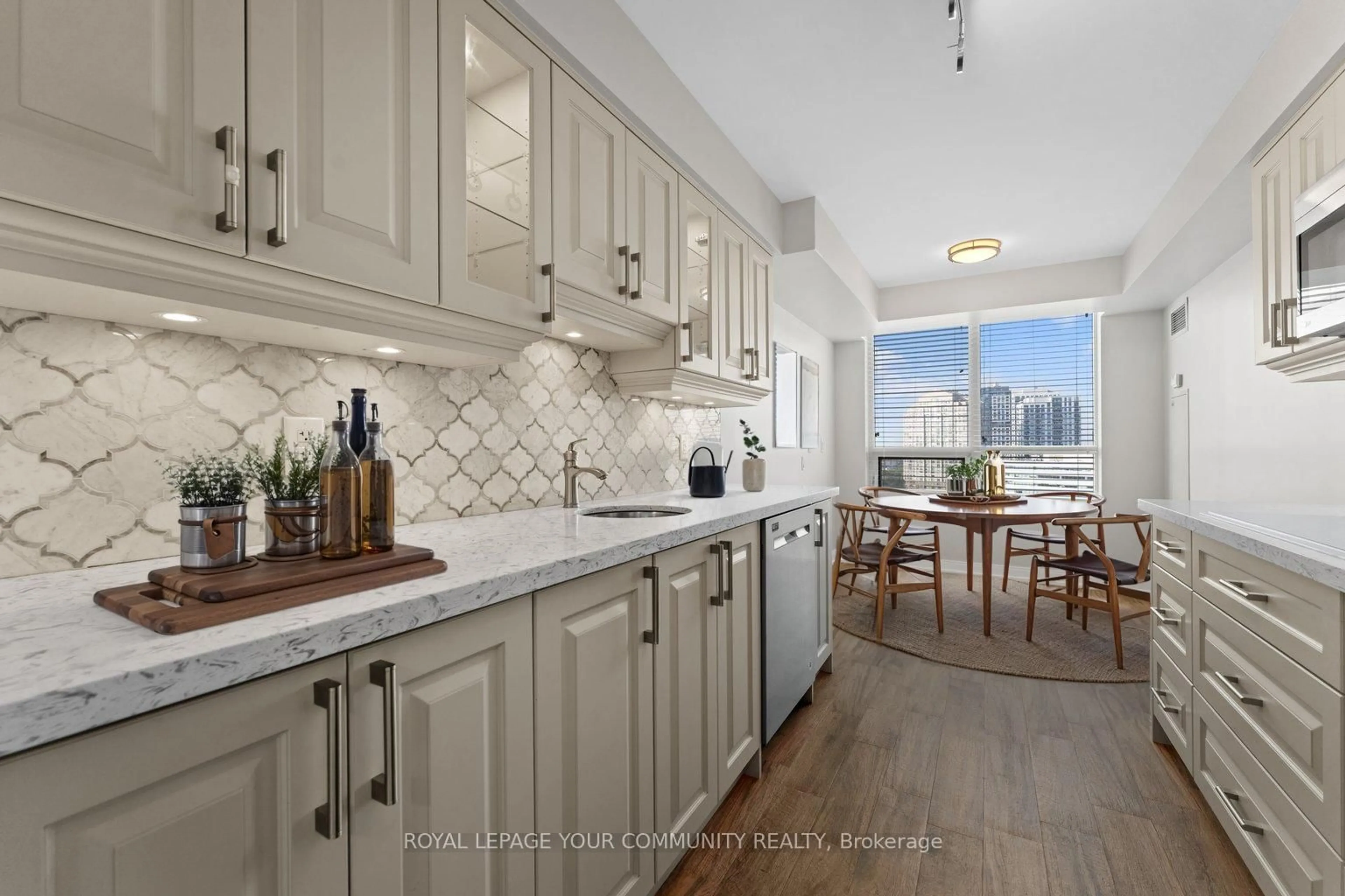 Open concept kitchen, ceramic/tile floor for 35 Viking Lane #1435, Toronto Ontario M9B 0A2