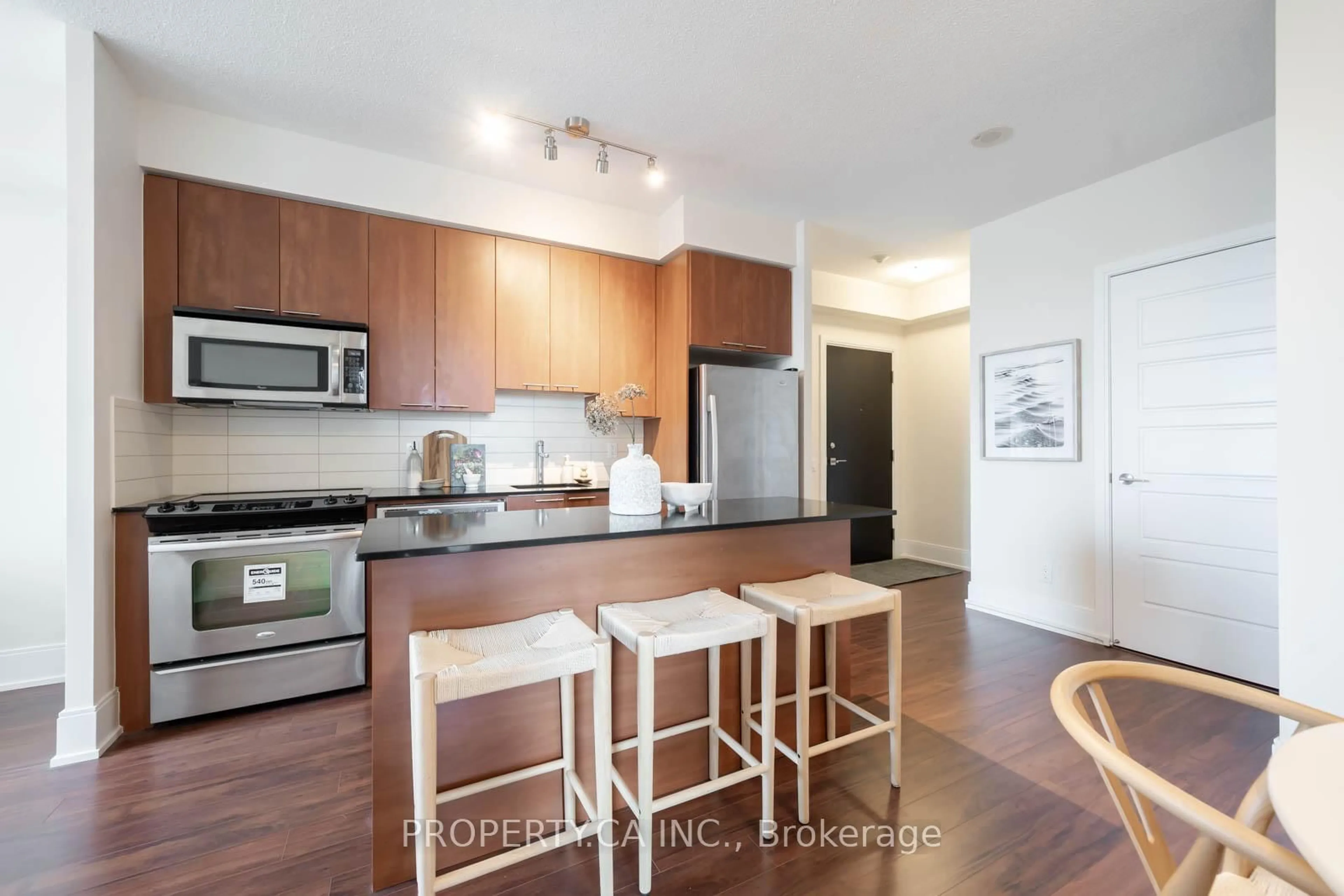 Standard kitchen, wood/laminate floor for 15 Viking Lane #704, Toronto Ontario M9B 0A4