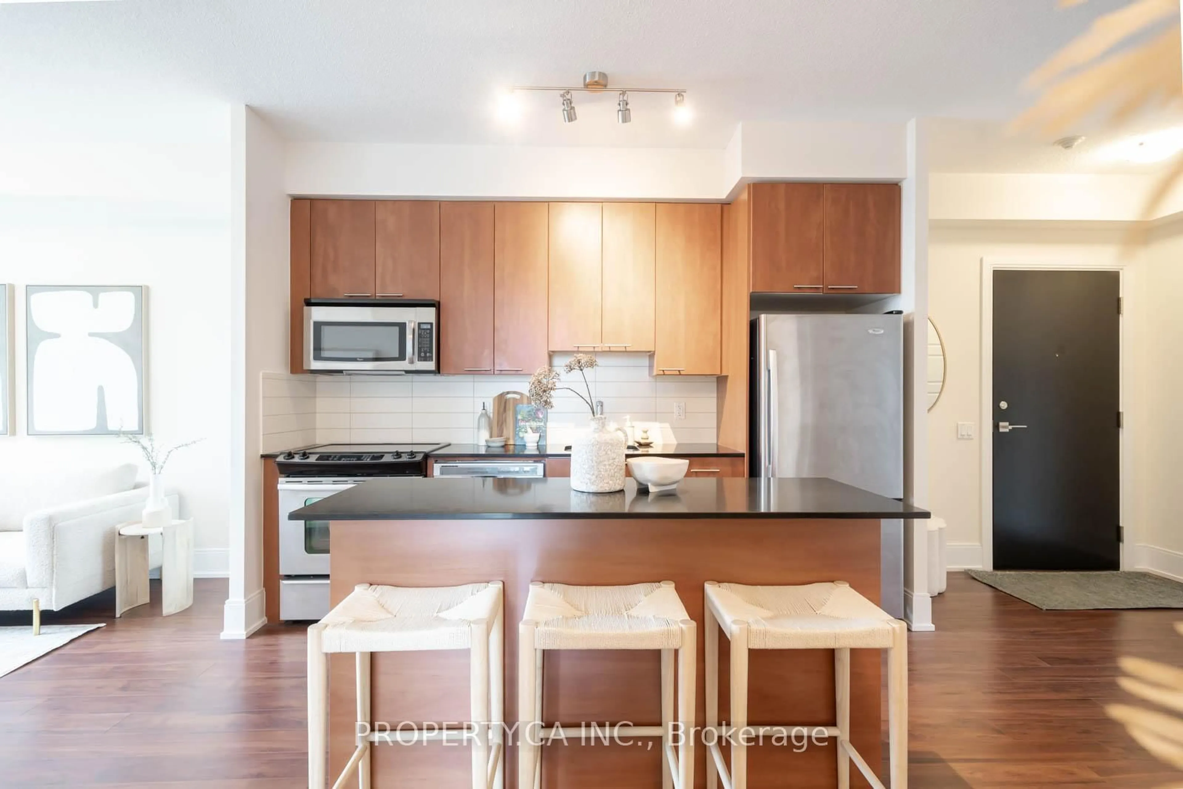 Standard kitchen, wood/laminate floor for 15 Viking Lane #704, Toronto Ontario M9B 0A4