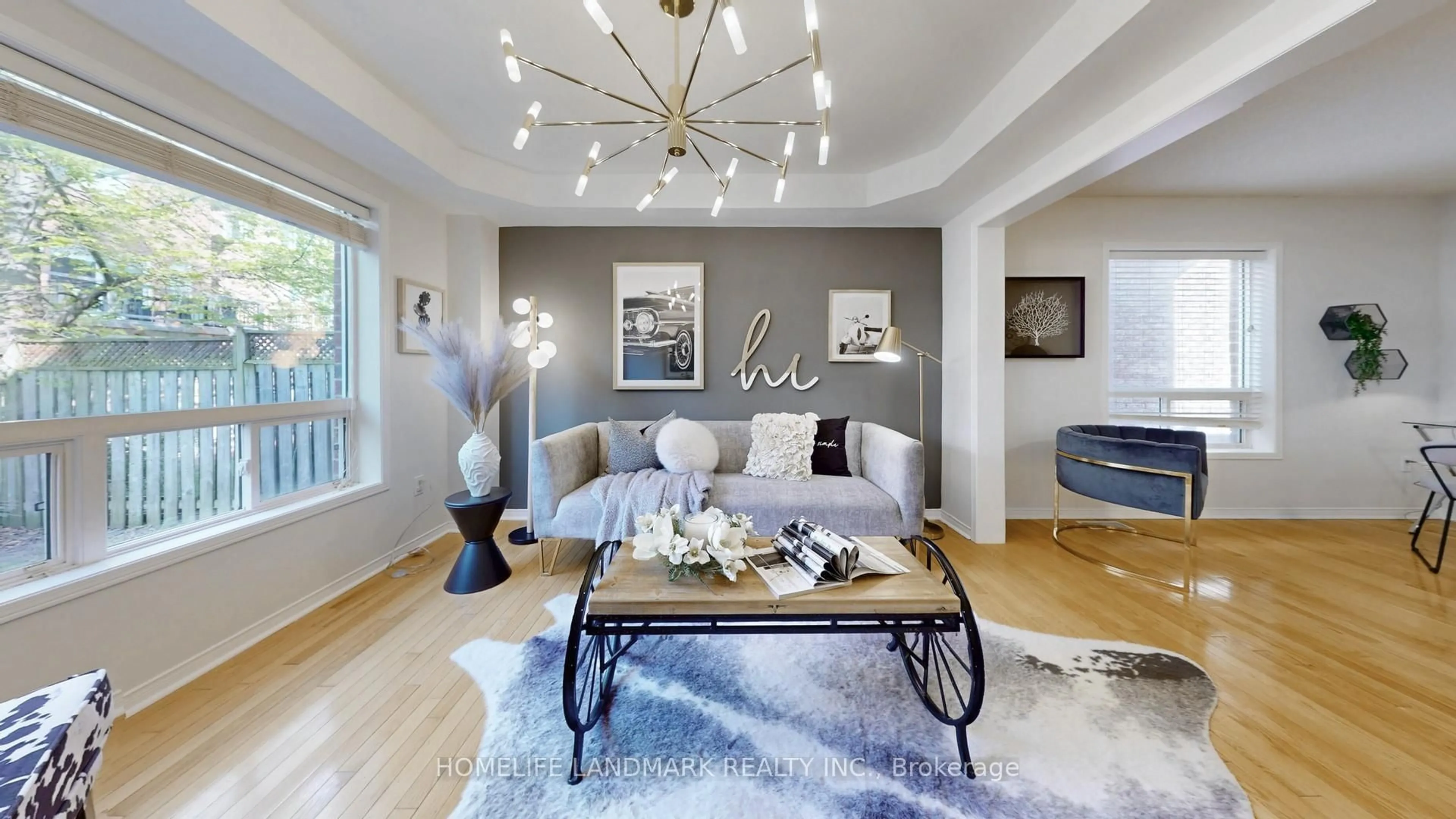 Living room with furniture, wood/laminate floor for 2151 Orchard Rd, Burlington Ontario L7L 7K6