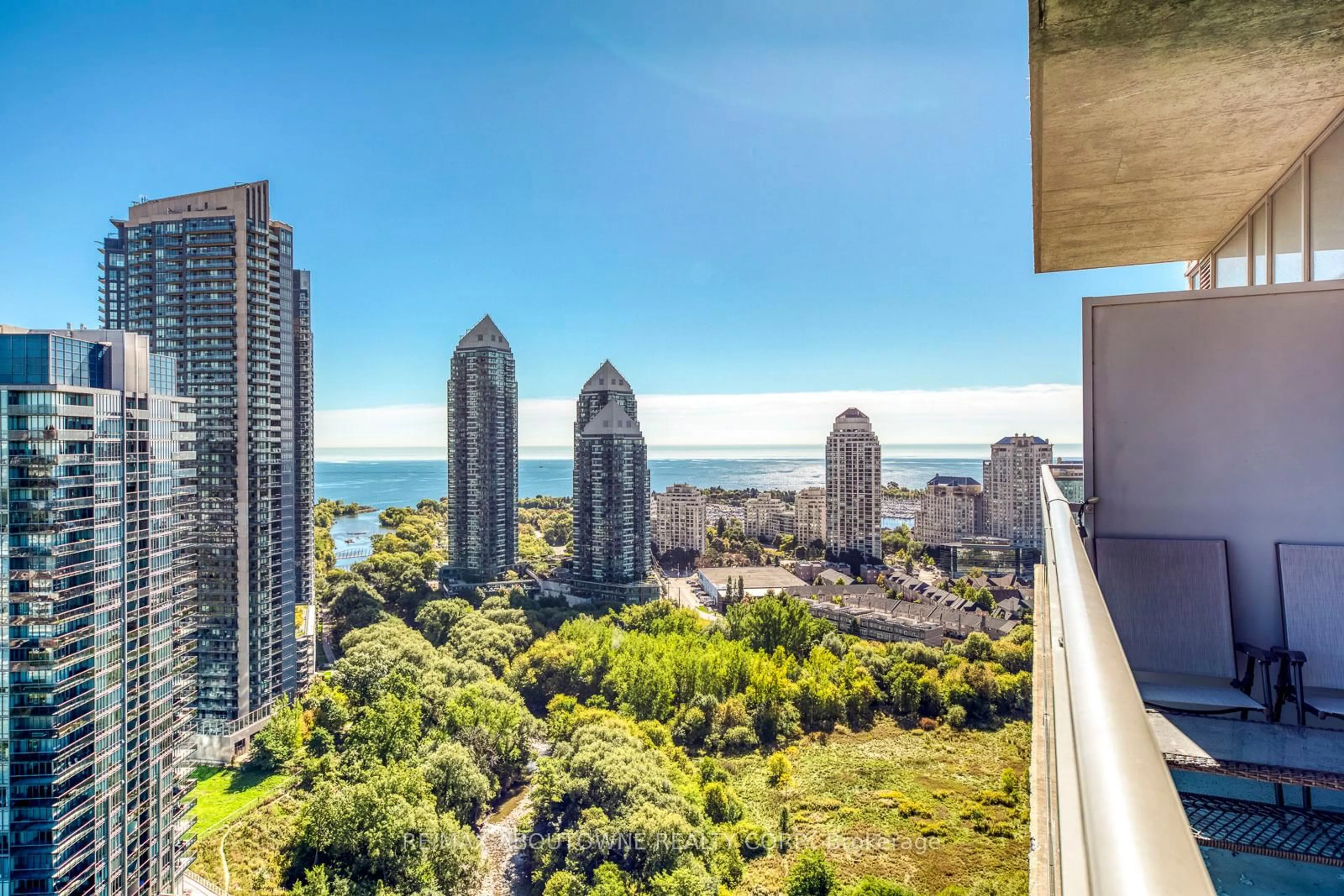 Balcony in the apartment, city buildings view from balcony for 165 Legion Rd #2524, Toronto Ontario M8Y 0B3