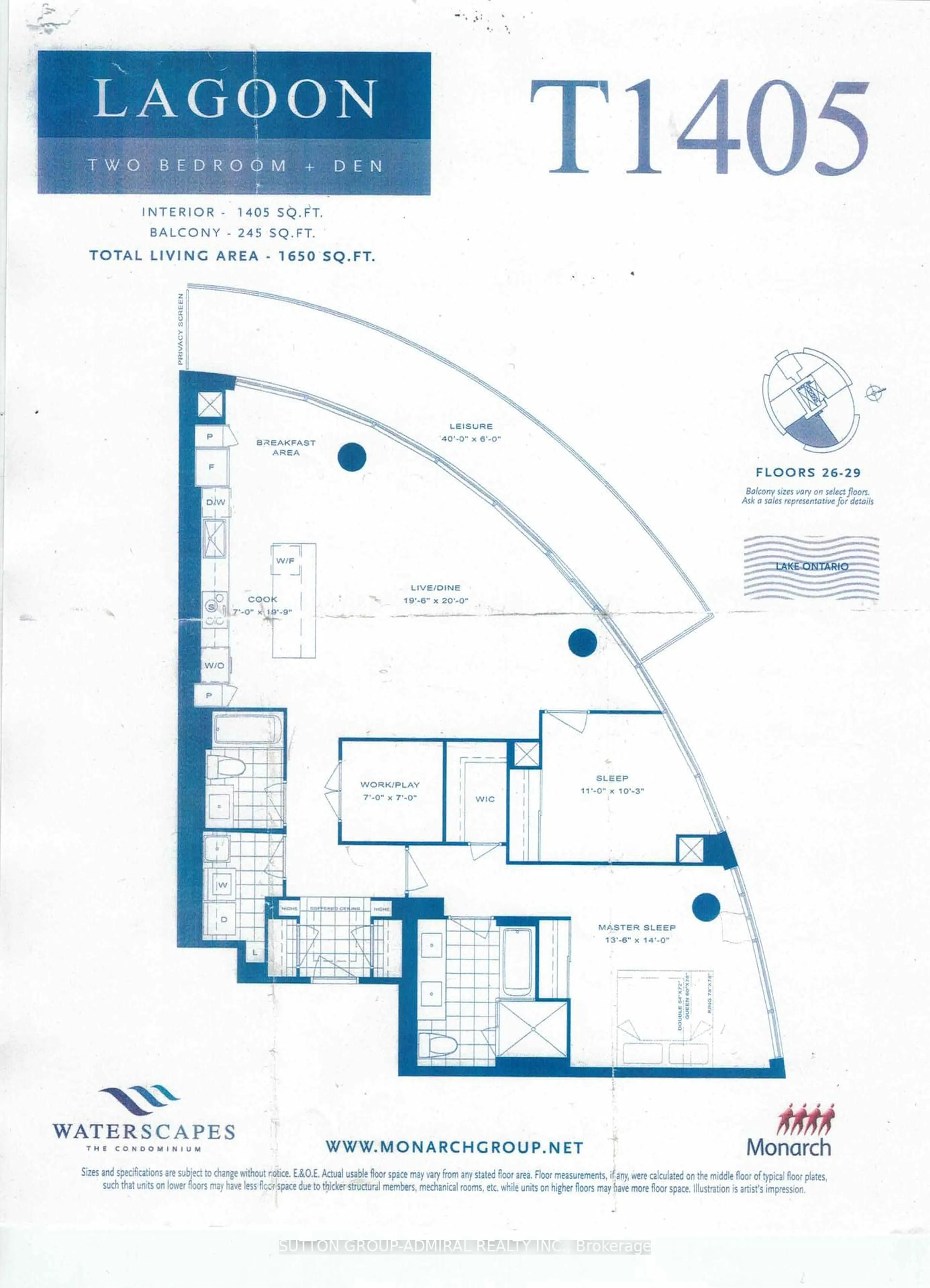 Floor plan for 80 Marine Parade Dr #2602, Toronto Ontario M8V 0A3