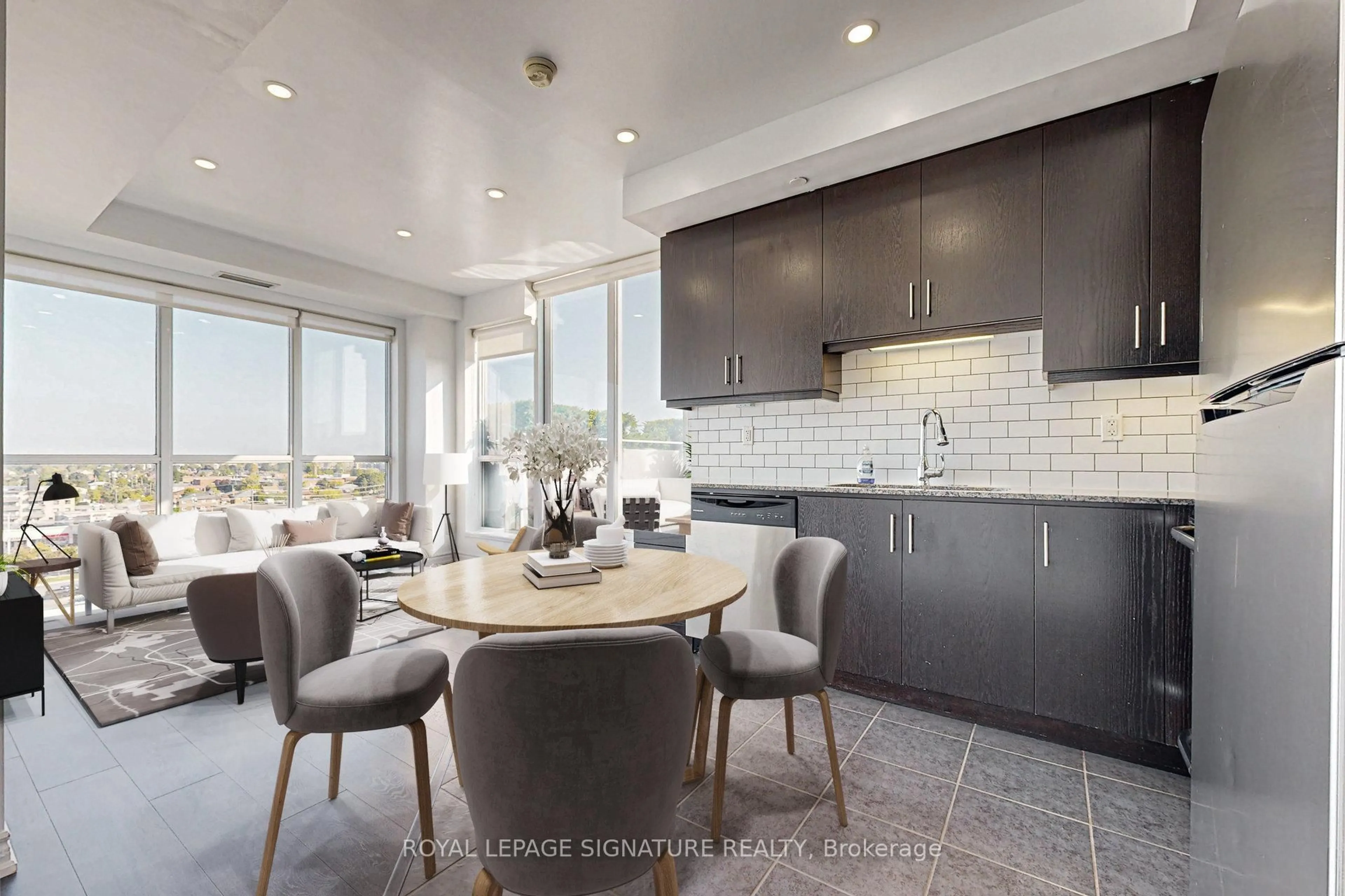 Open concept kitchen, ceramic/tile floor for 15 James Finlay Way #1012, Toronto Ontario M3M 0B3