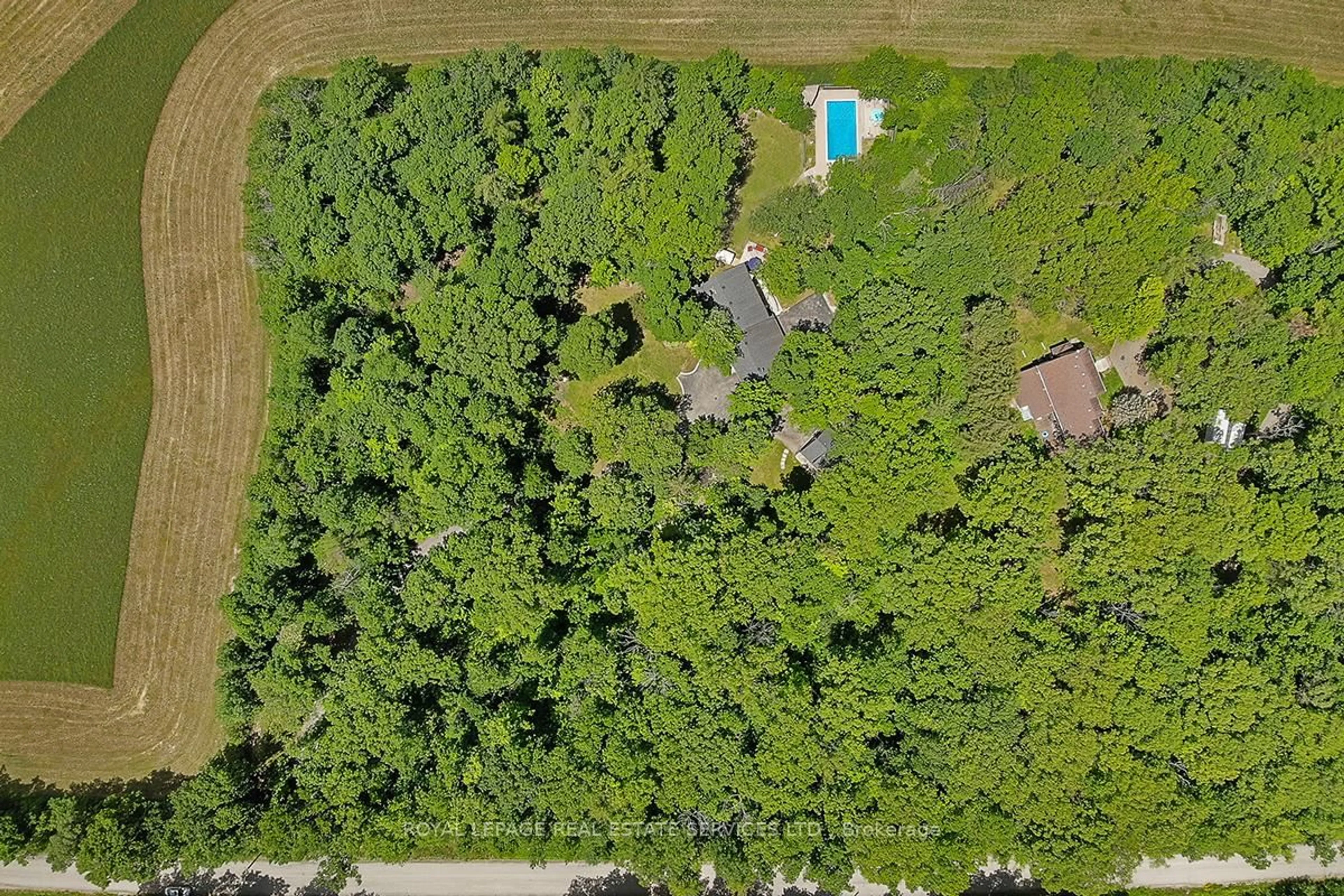 A pic from outside/outdoor area/front of a property/back of a property/a pic from drone, forest/trees view for 5465 No. 1 Sdrd, Milton Ontario L9E 0P6