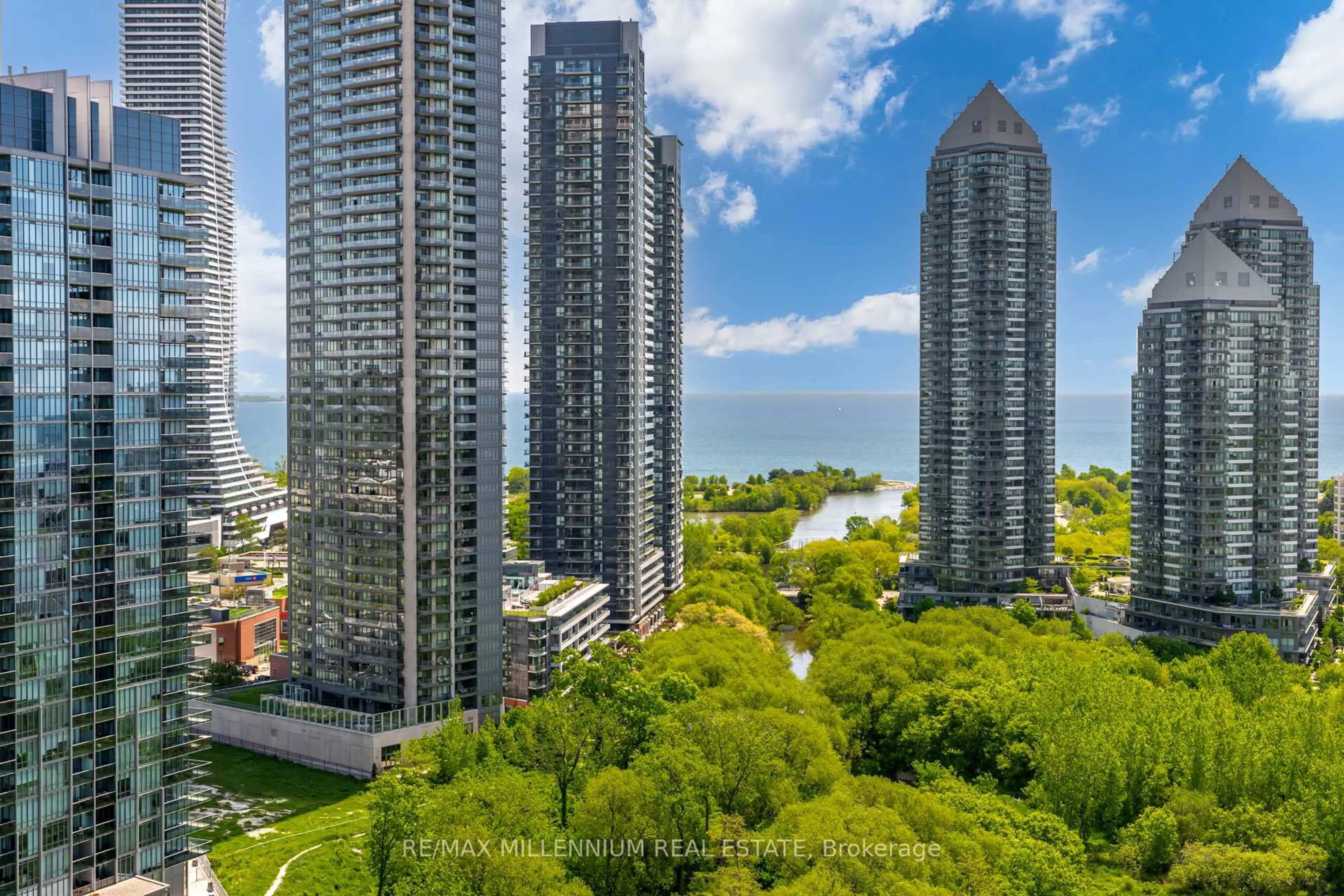 A pic from outside/outdoor area/front of a property/back of a property/a pic from drone, city buildings view from balcony for 155 Legion Rd #2114, Toronto Ontario M8Y 0A7