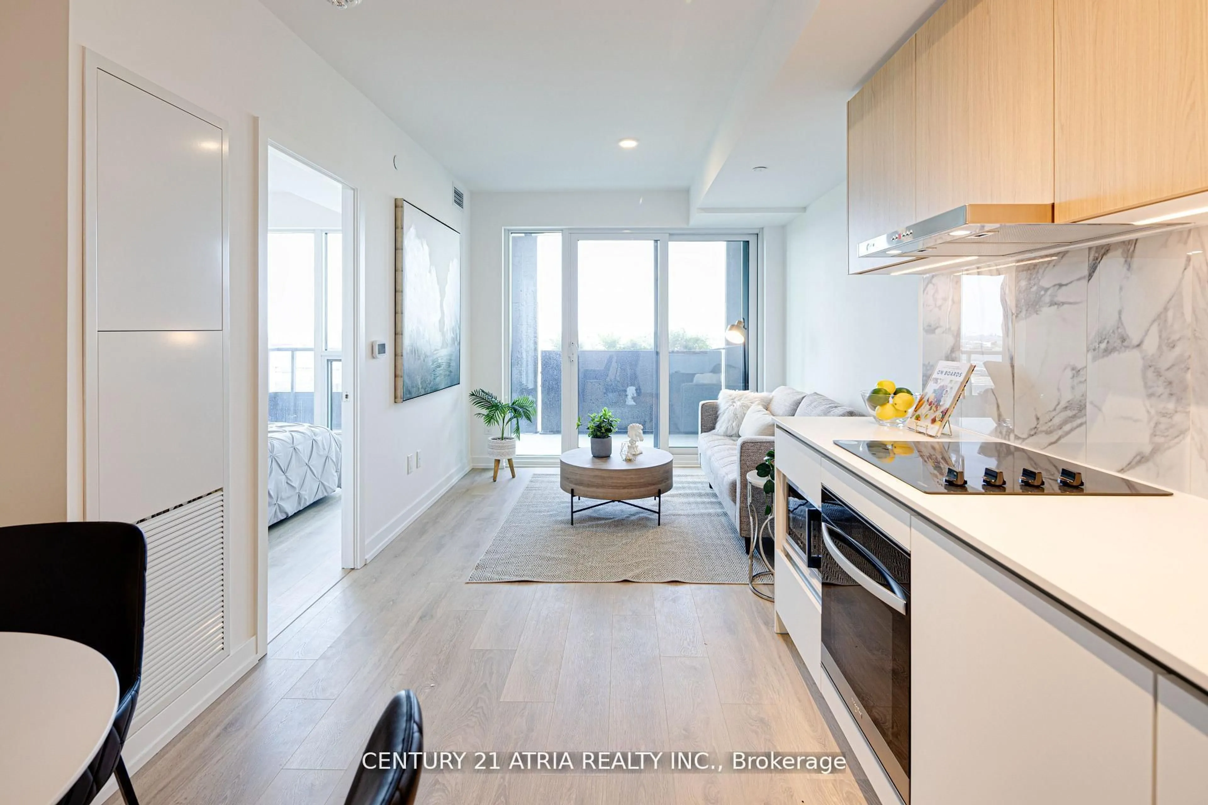 Open concept kitchen, wood/laminate floor for 1100 Sheppard Ave #822, Toronto Ontario M3K 0E4