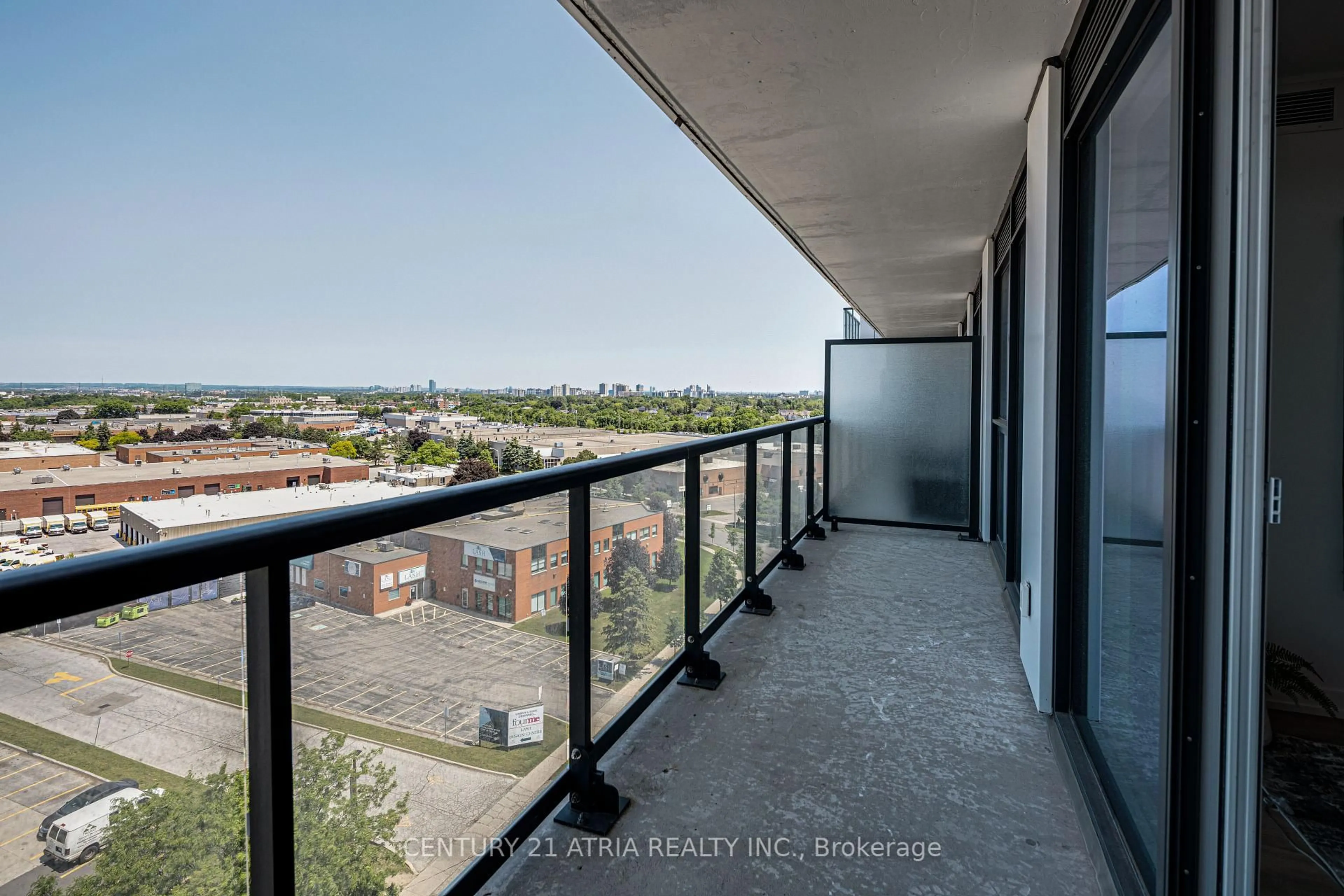 Balcony in the apartment, city buildings view from balcony for 1100 Sheppard Ave #1027, Toronto Ontario M3K 0E4