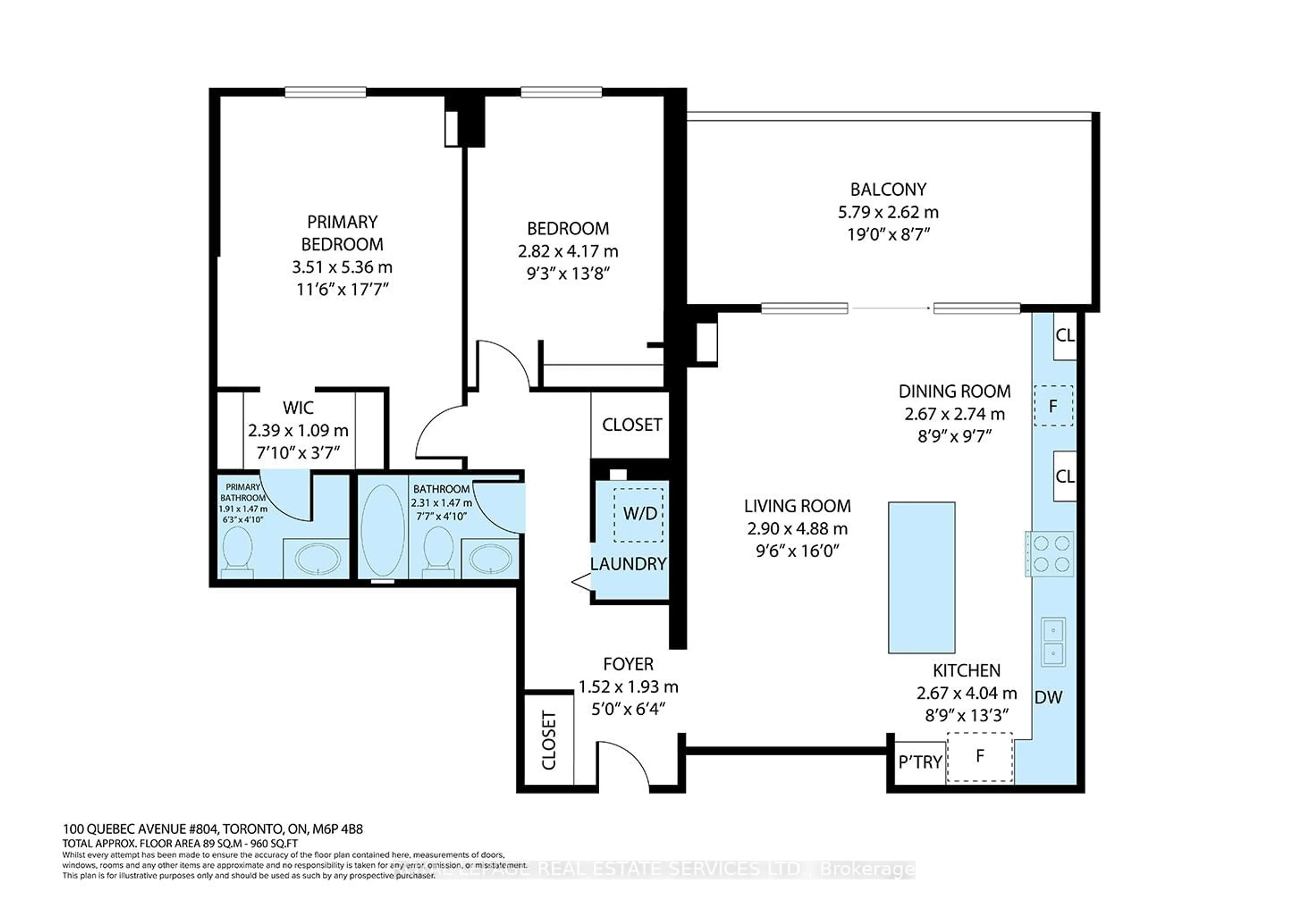 Floor plan for 100 Quebec Ave #804, Toronto Ontario M6P 4B8