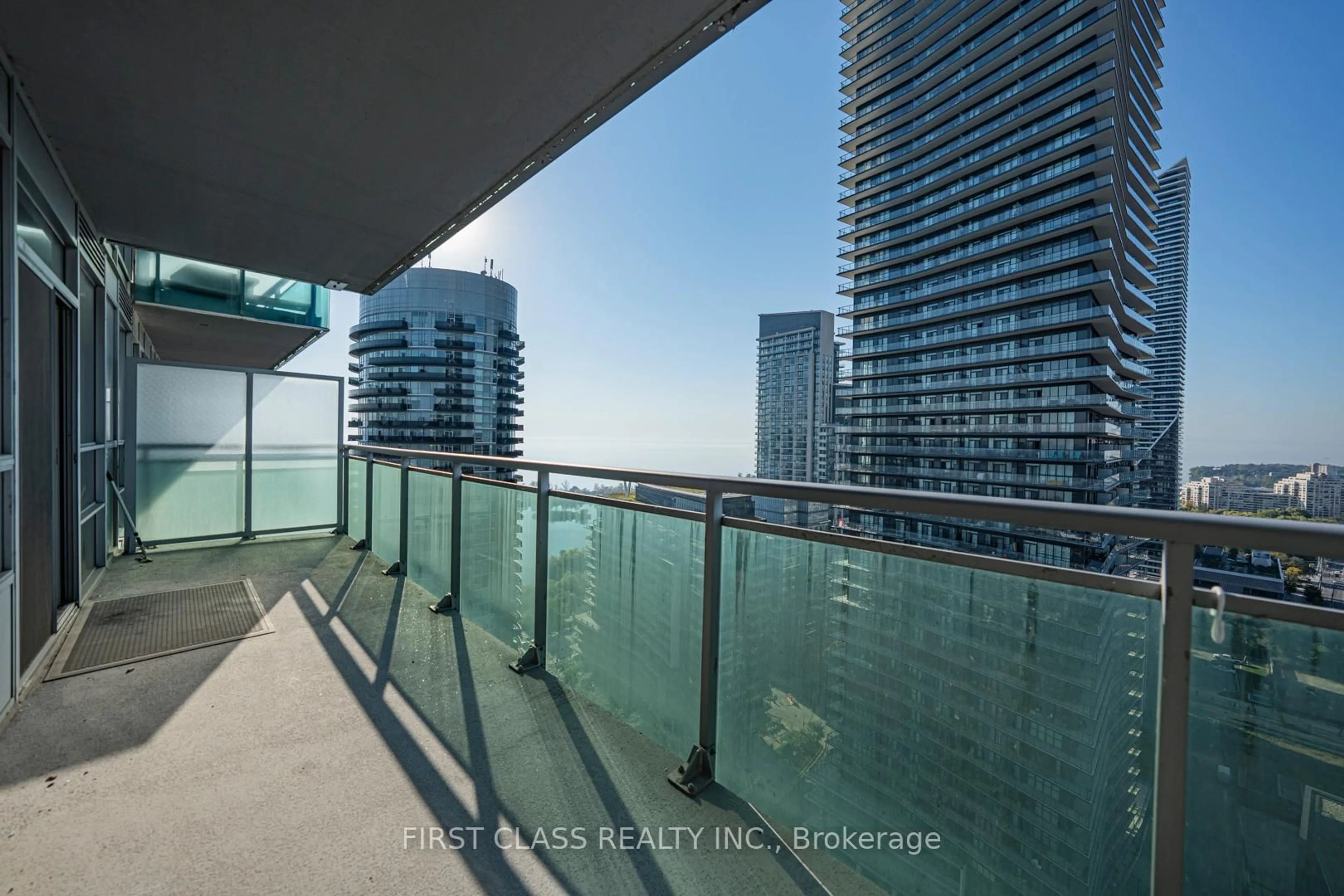 Balcony in the apartment, city buildings view from balcony for 16 Brookers Lane #2410, Toronto Ontario M8V 0A5