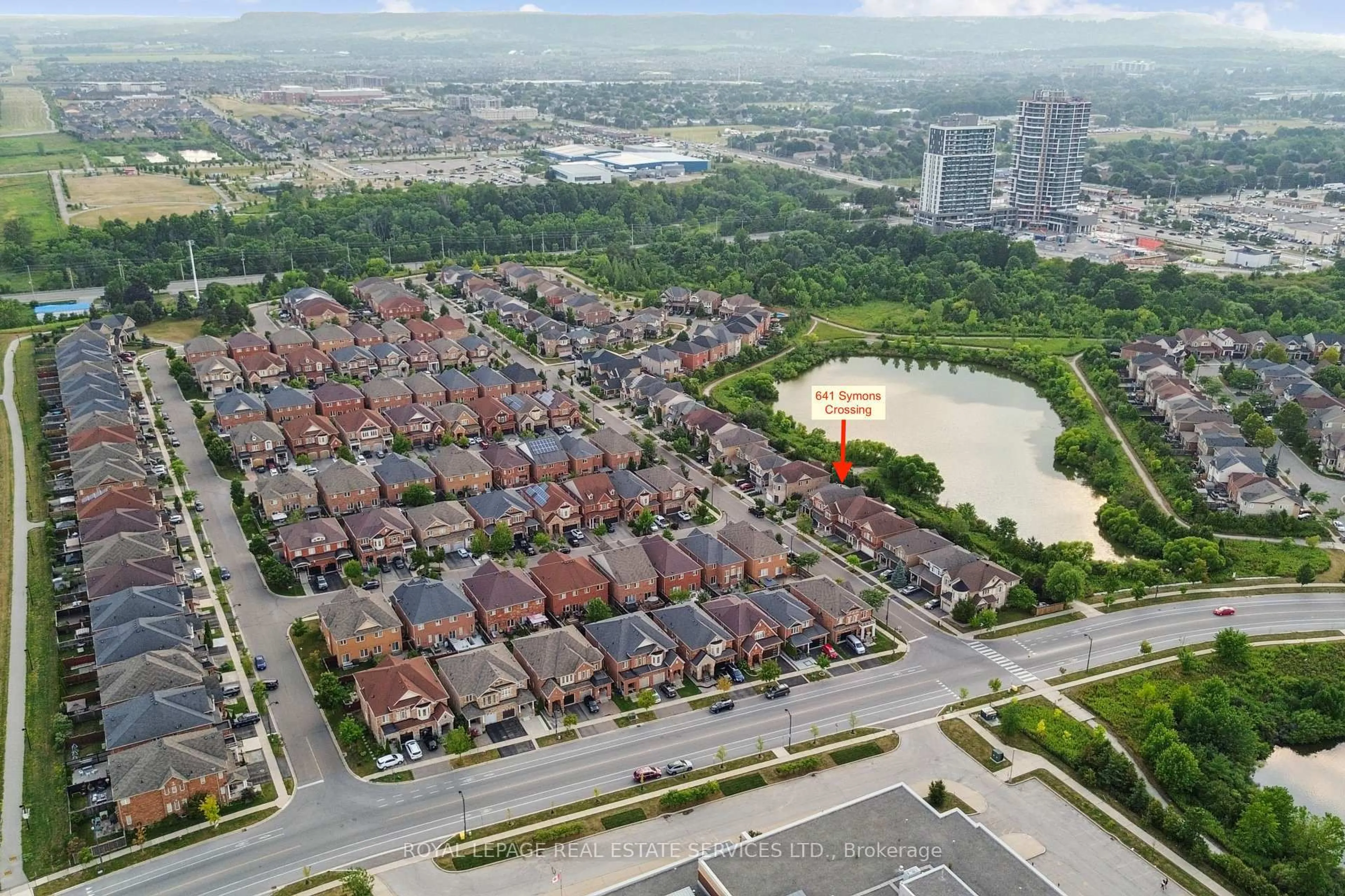 A pic from outside/outdoor area/front of a property/back of a property/a pic from drone, city buildings view from balcony for 641 Symons Cross, Milton Ontario L9T 7S2