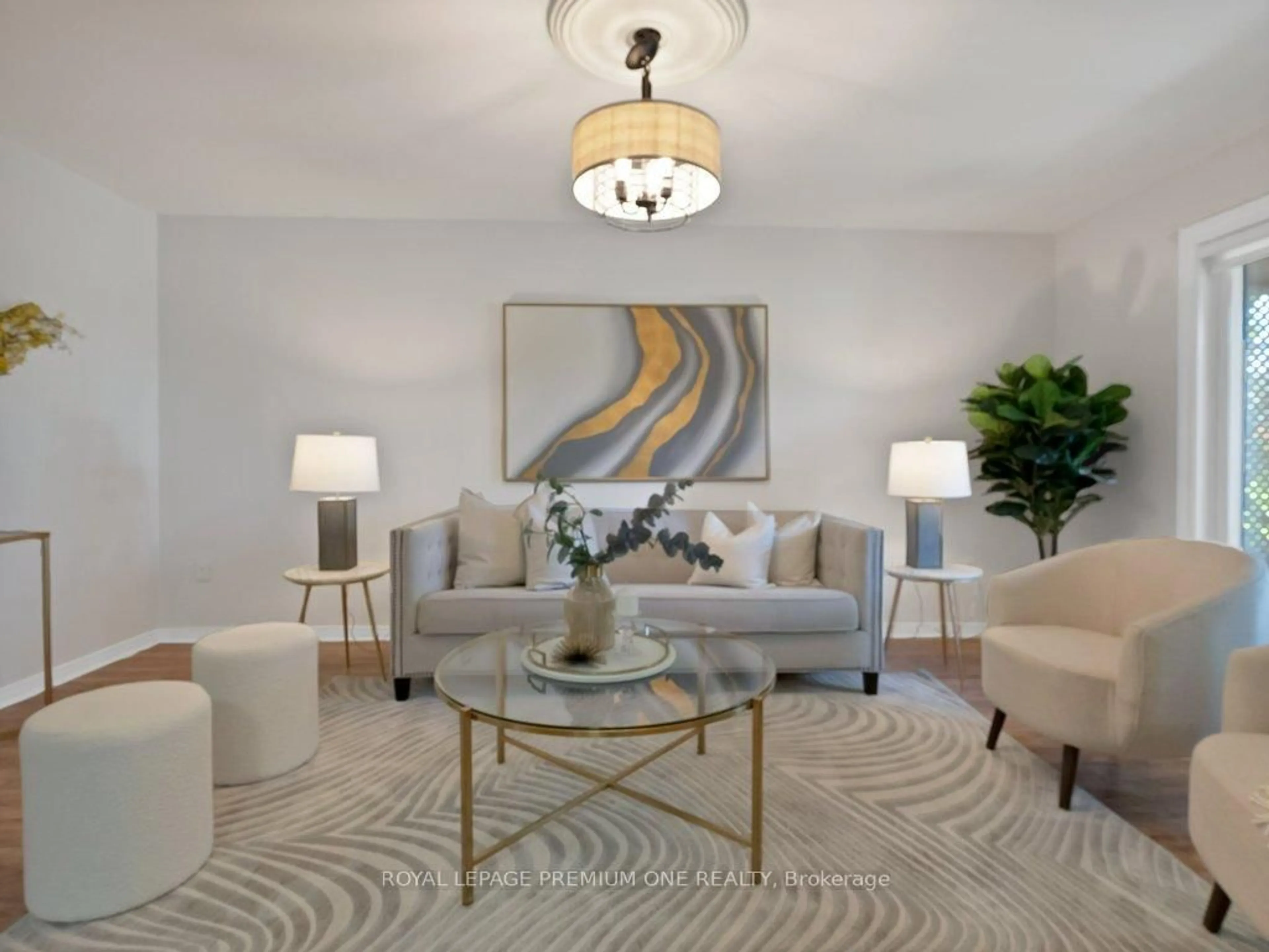 Living room with furniture, carpet floor for 417 Kingsview Dr, Caledon Ontario L7E 1J4
