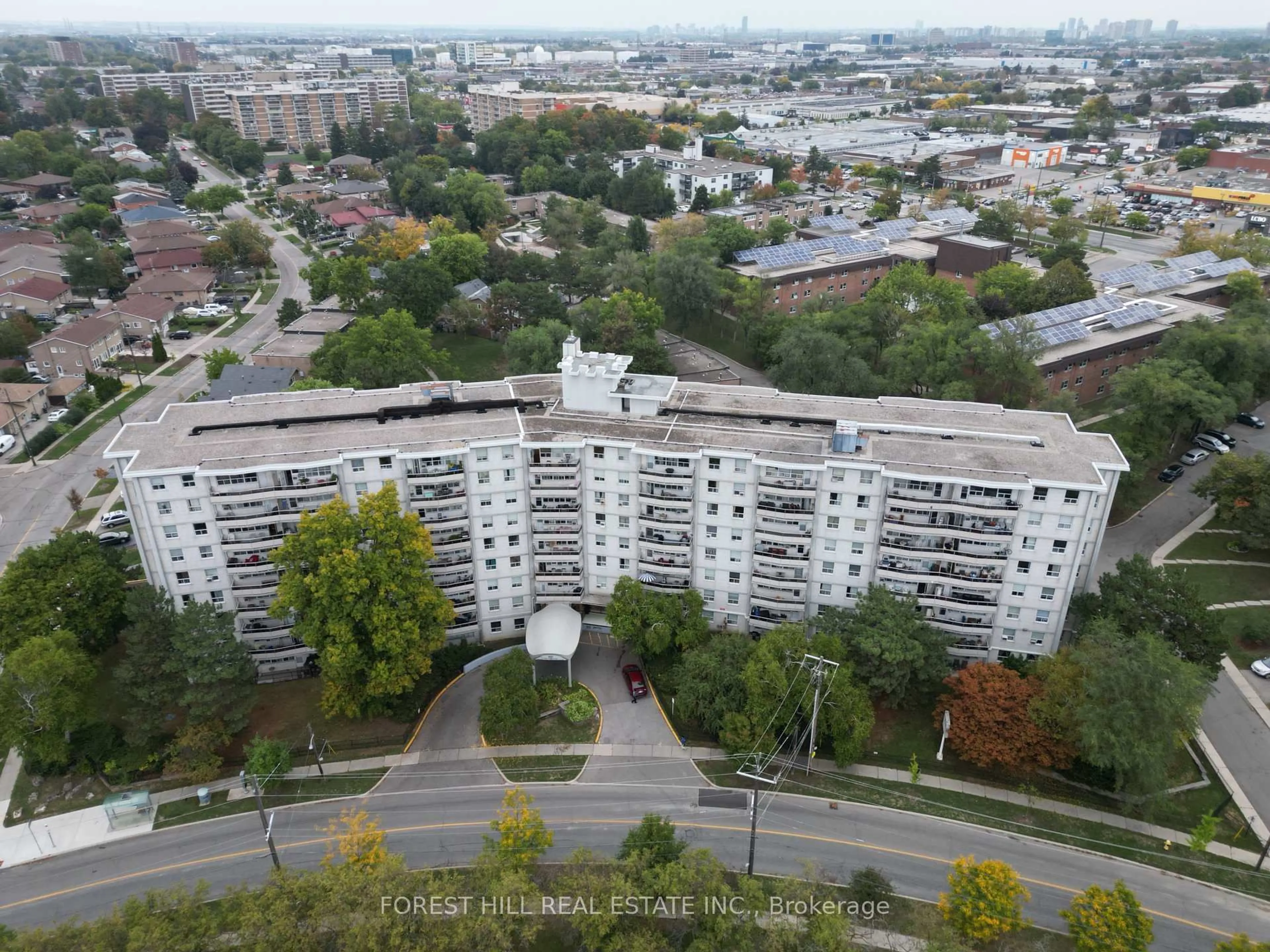 A pic from outside/outdoor area/front of a property/back of a property/a pic from drone, city buildings view from balcony for 80 Grandravine Dr #816, Toronto Ontario M3J 1B2
