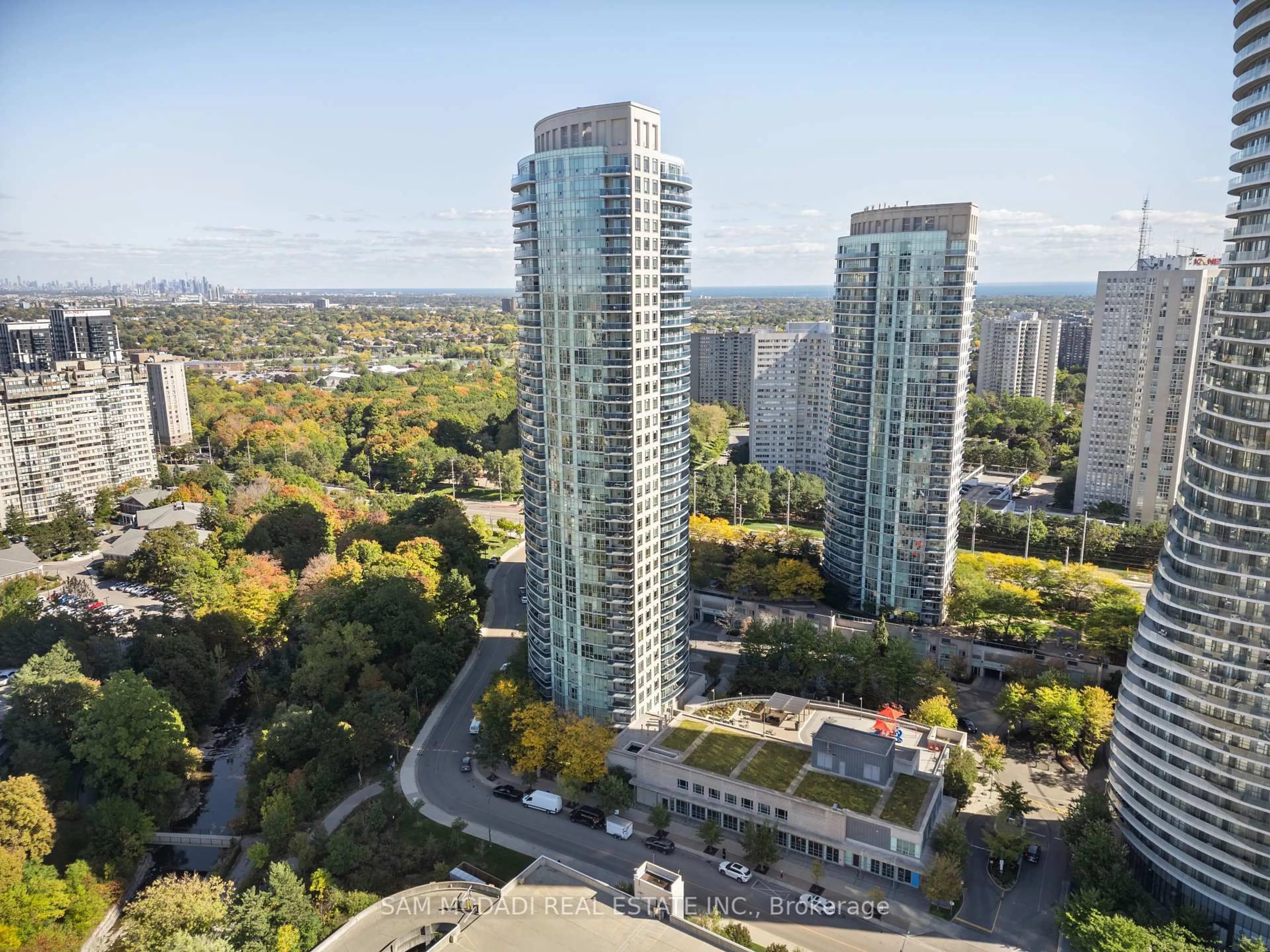 A pic from outside/outdoor area/front of a property/back of a property/a pic from drone, city buildings view from balcony for 80 Absolute Ave #911, Mississauga Ontario L4Z 0A5