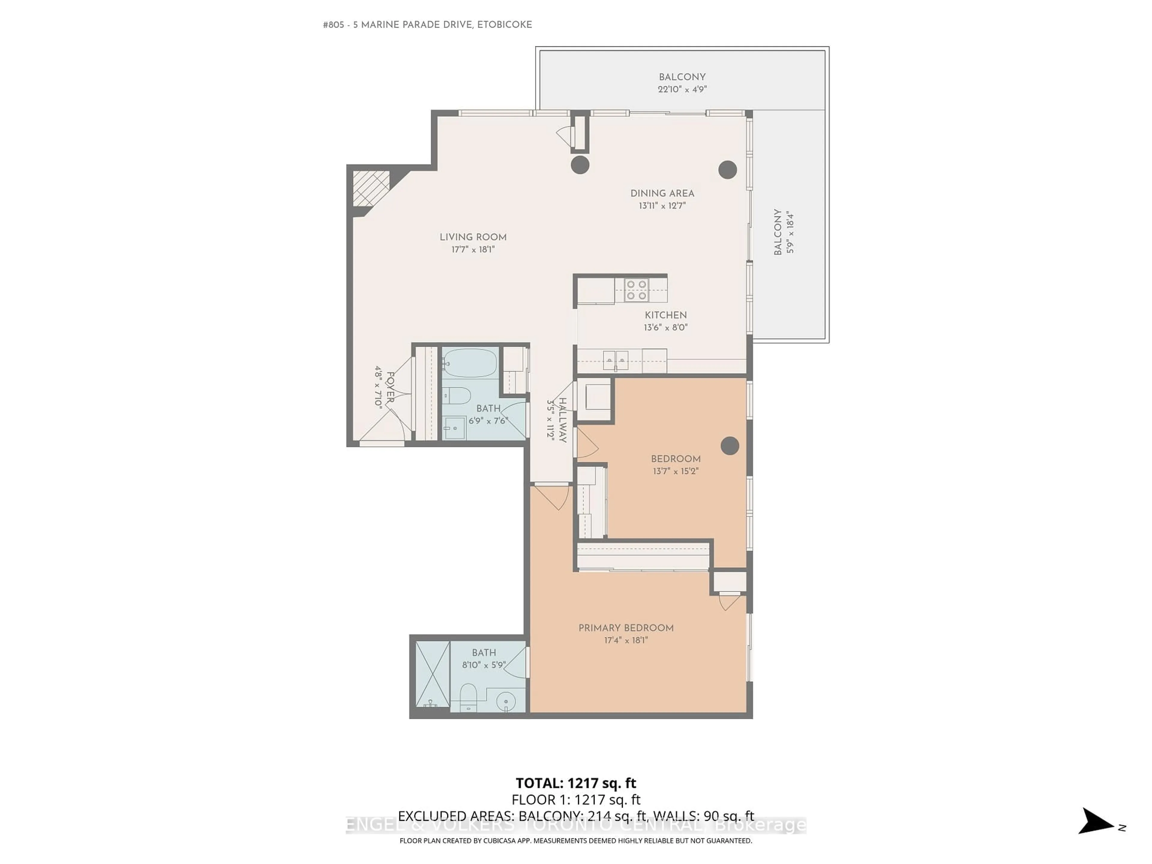 Floor plan for 5 Marine Parade Dr #805, Toronto Ontario M8V 4B4