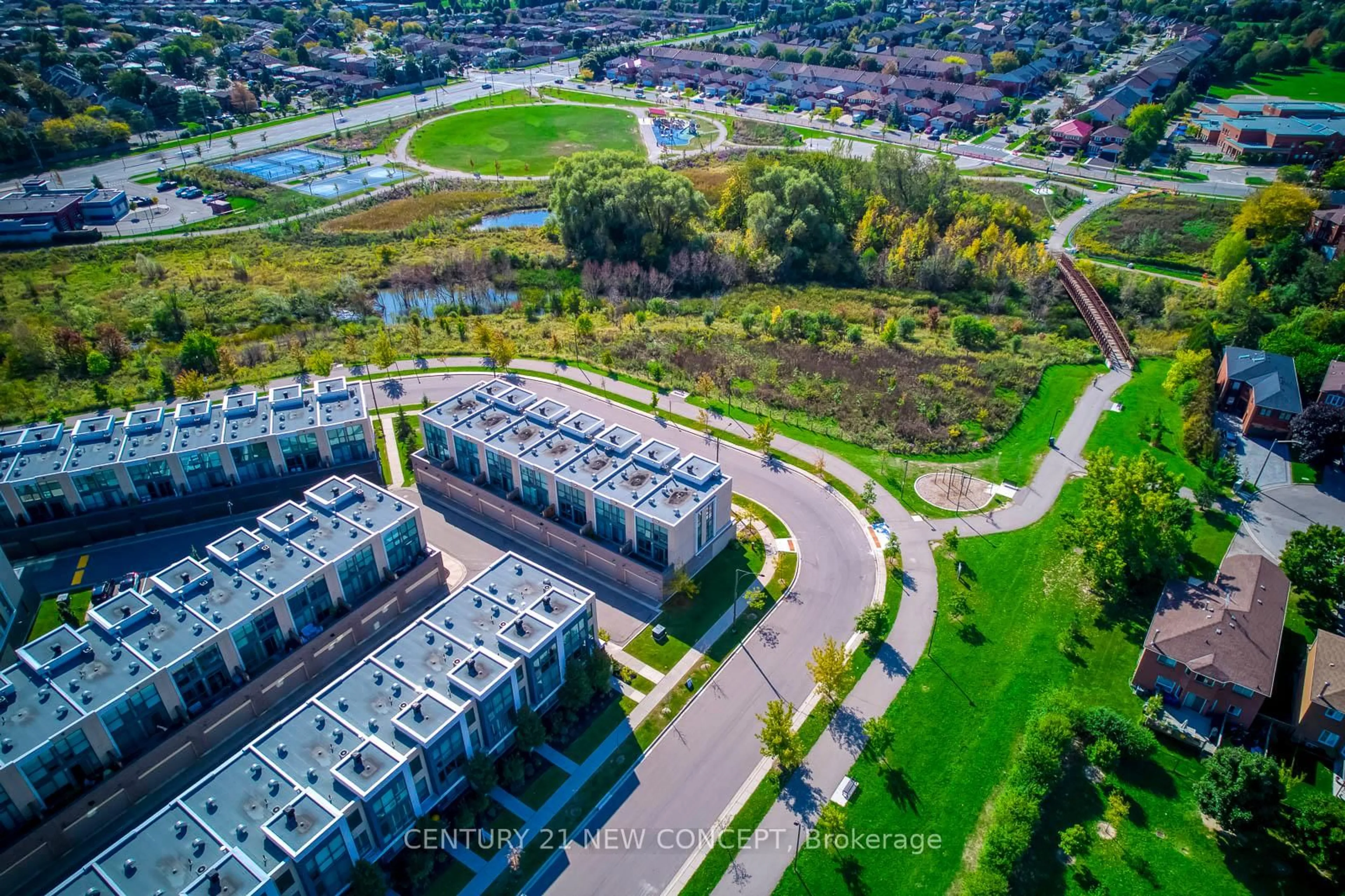 A pic from outside/outdoor area/front of a property/back of a property/a pic from drone, water/lake/river/ocean view for 110 Little Creek Rd #1, Mississauga Ontario L5R 0E9