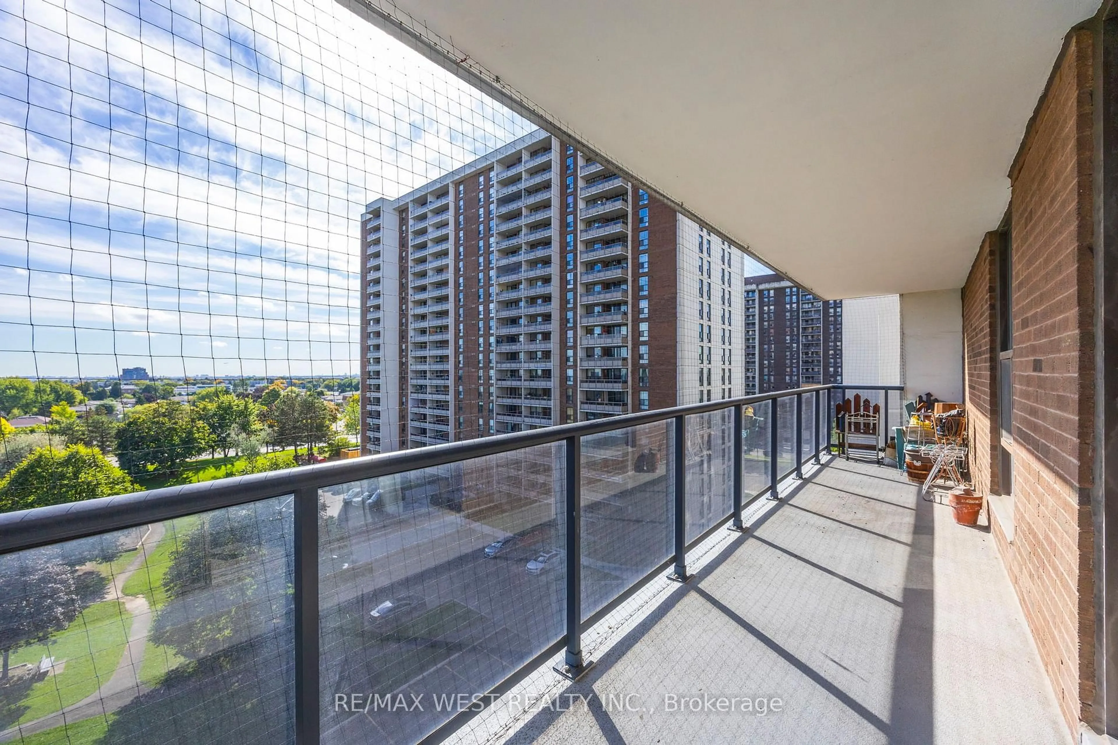 Balcony in the apartment, city buildings view from balcony for 21 Knightsbridge Rd #805, Brampton Ontario L6T 3Y1