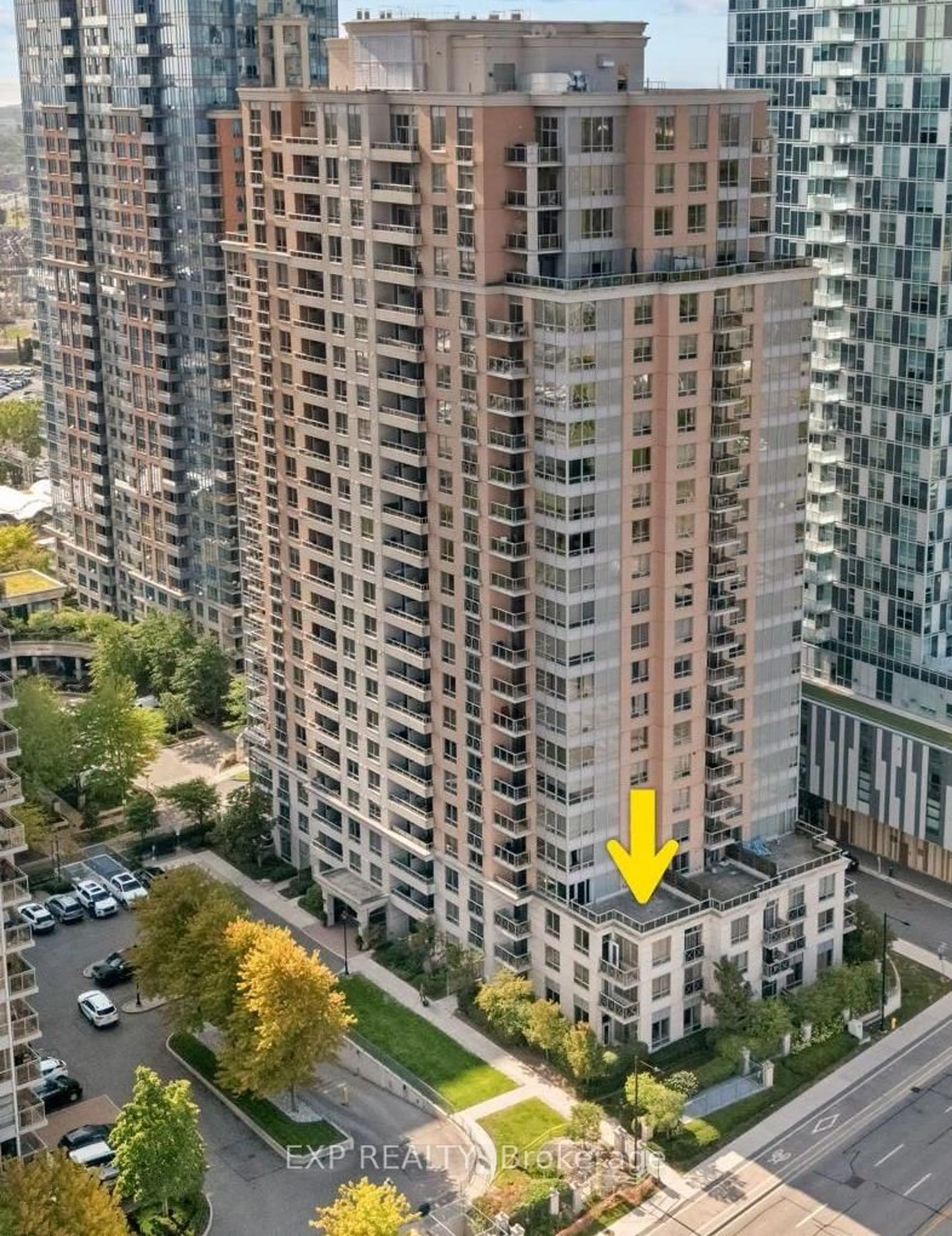 A pic from outside/outdoor area/front of a property/back of a property/a pic from drone, city buildings view from balcony for 5233 Dundas St #420, Toronto Ontario M9B 6M1