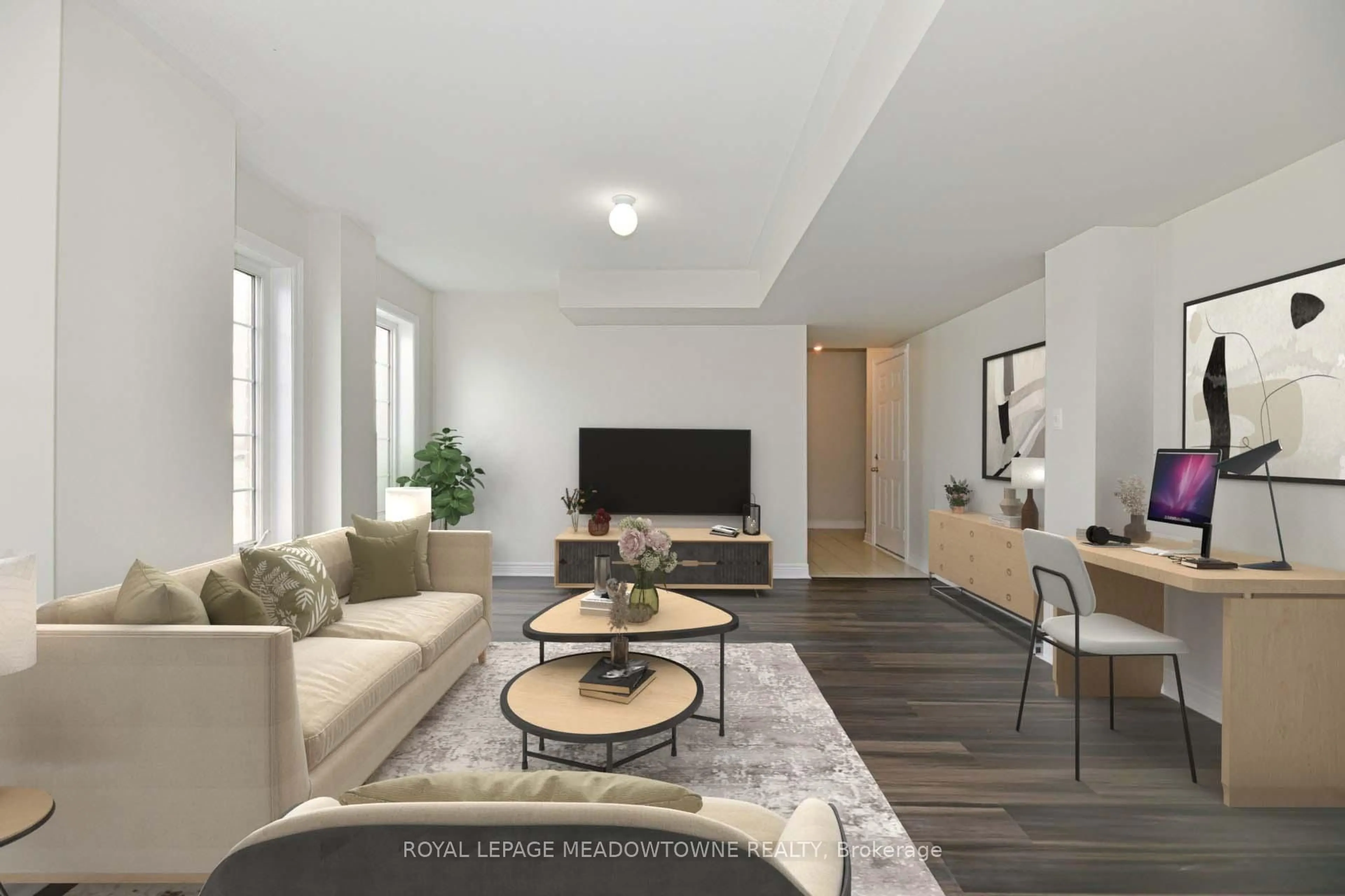 Living room with furniture, wood/laminate floor for 1124 Durno Crt, Milton Ontario L9T 8P6