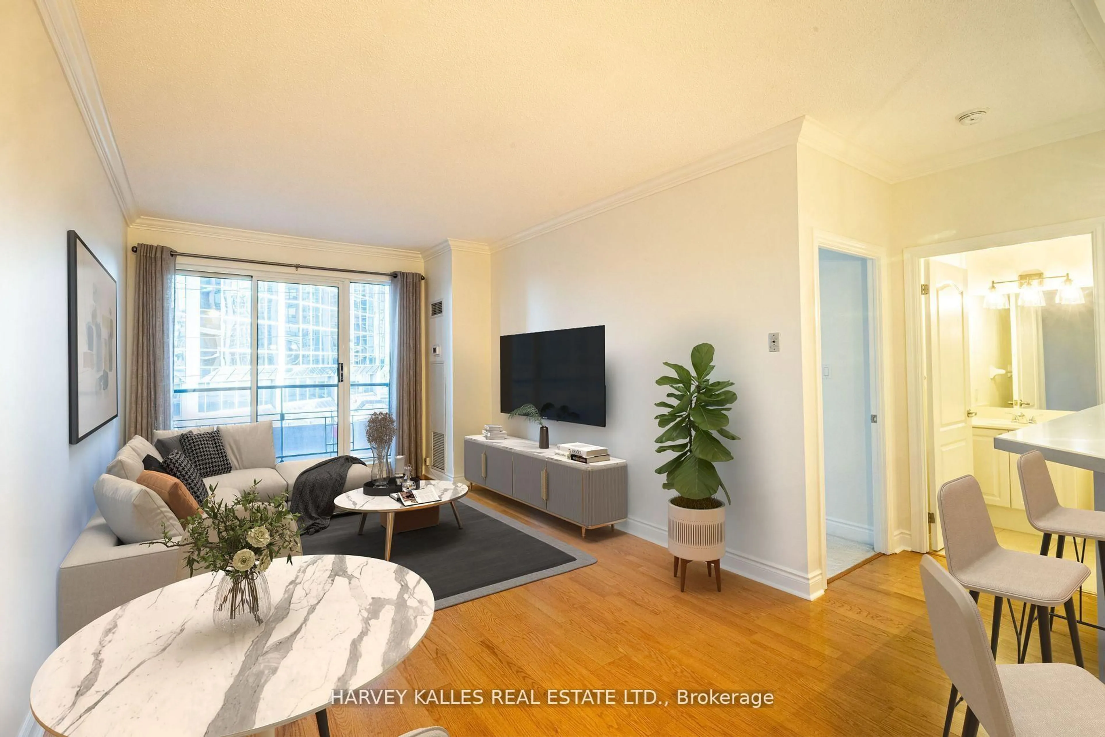 Living room with furniture, wood/laminate floor for 2 Aberfoyle Cres #412, Toronto Ontario M8X 2Z8