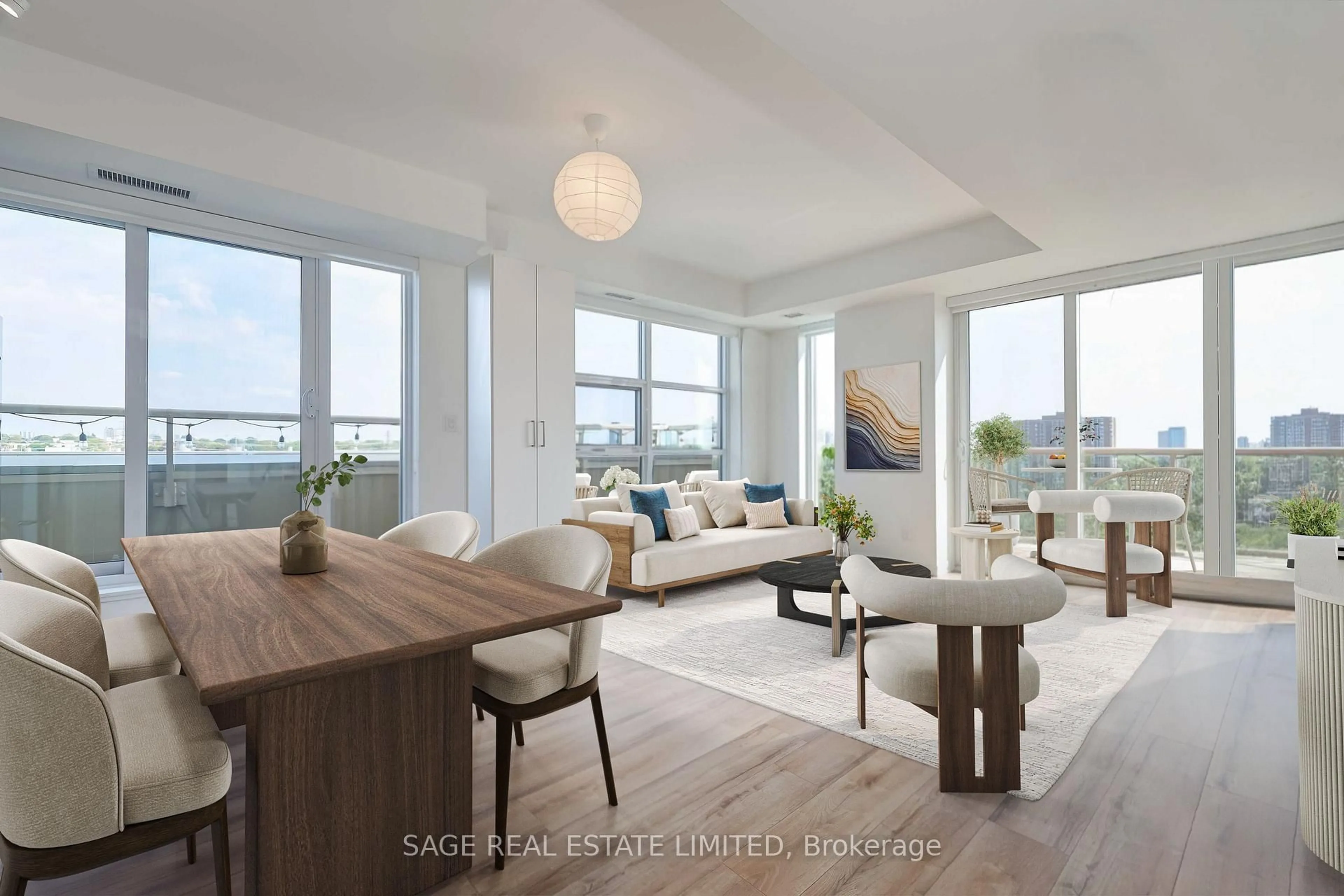 Living room with furniture, wood/laminate floor for 1787 St Clair Ave #720, Toronto Ontario M6N 0B7