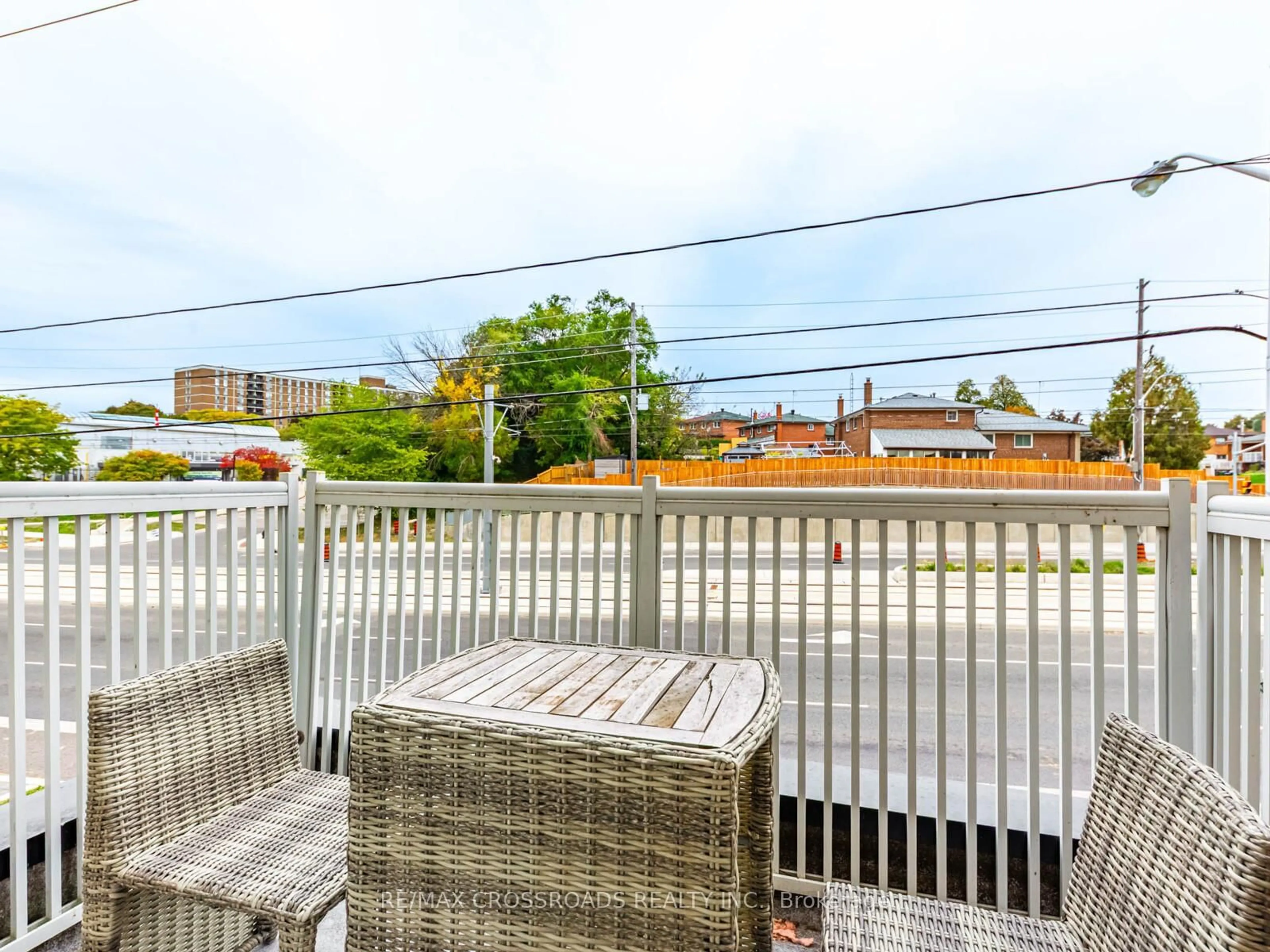Patio, city buildings view from balcony for 3051 Finch Ave #59, Toronto Ontario M9M 0A6