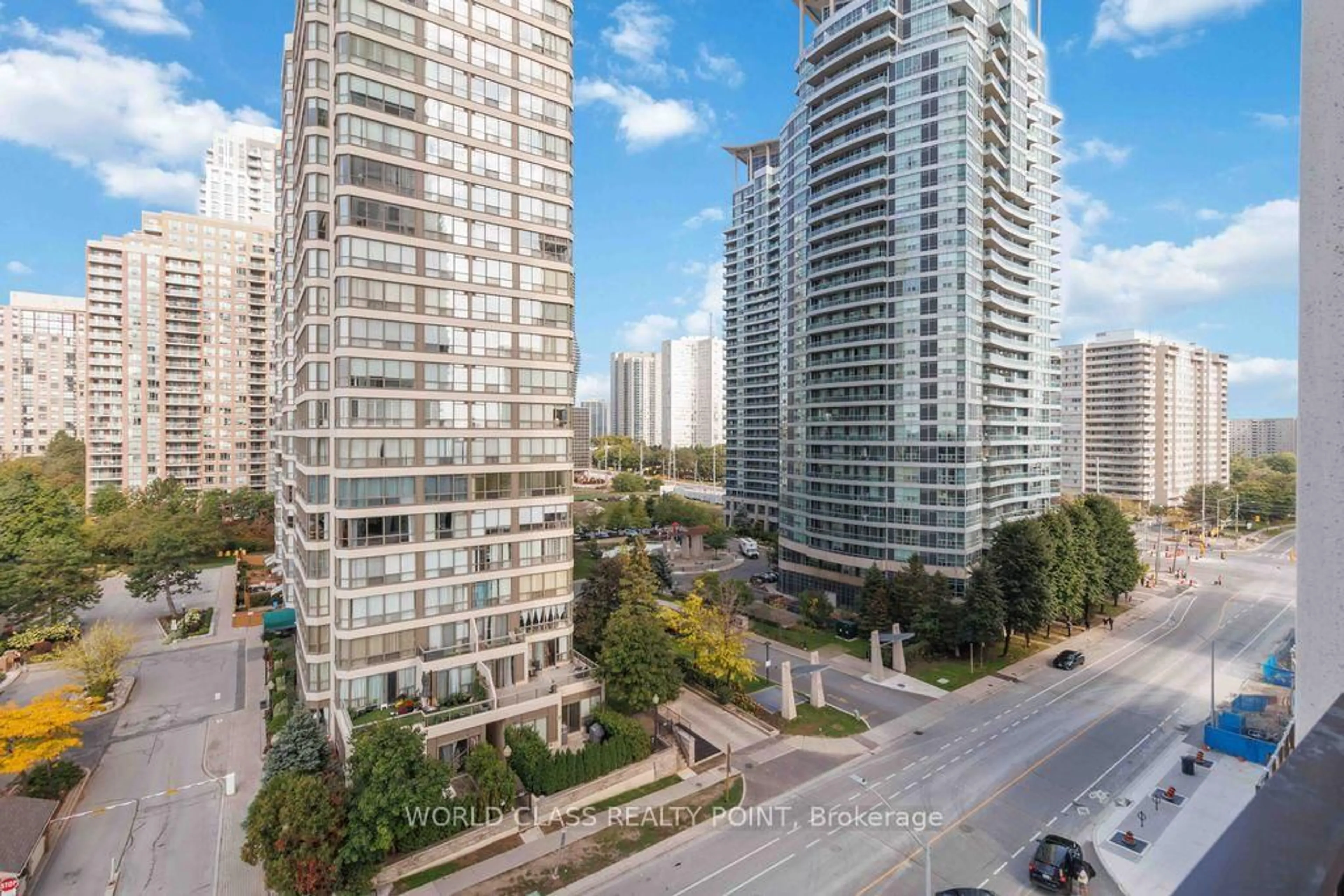 A pic from outside/outdoor area/front of a property/back of a property/a pic from drone, city buildings view from balcony for 36 Elm Dr #710, Mississauga Ontario L5B 0N3