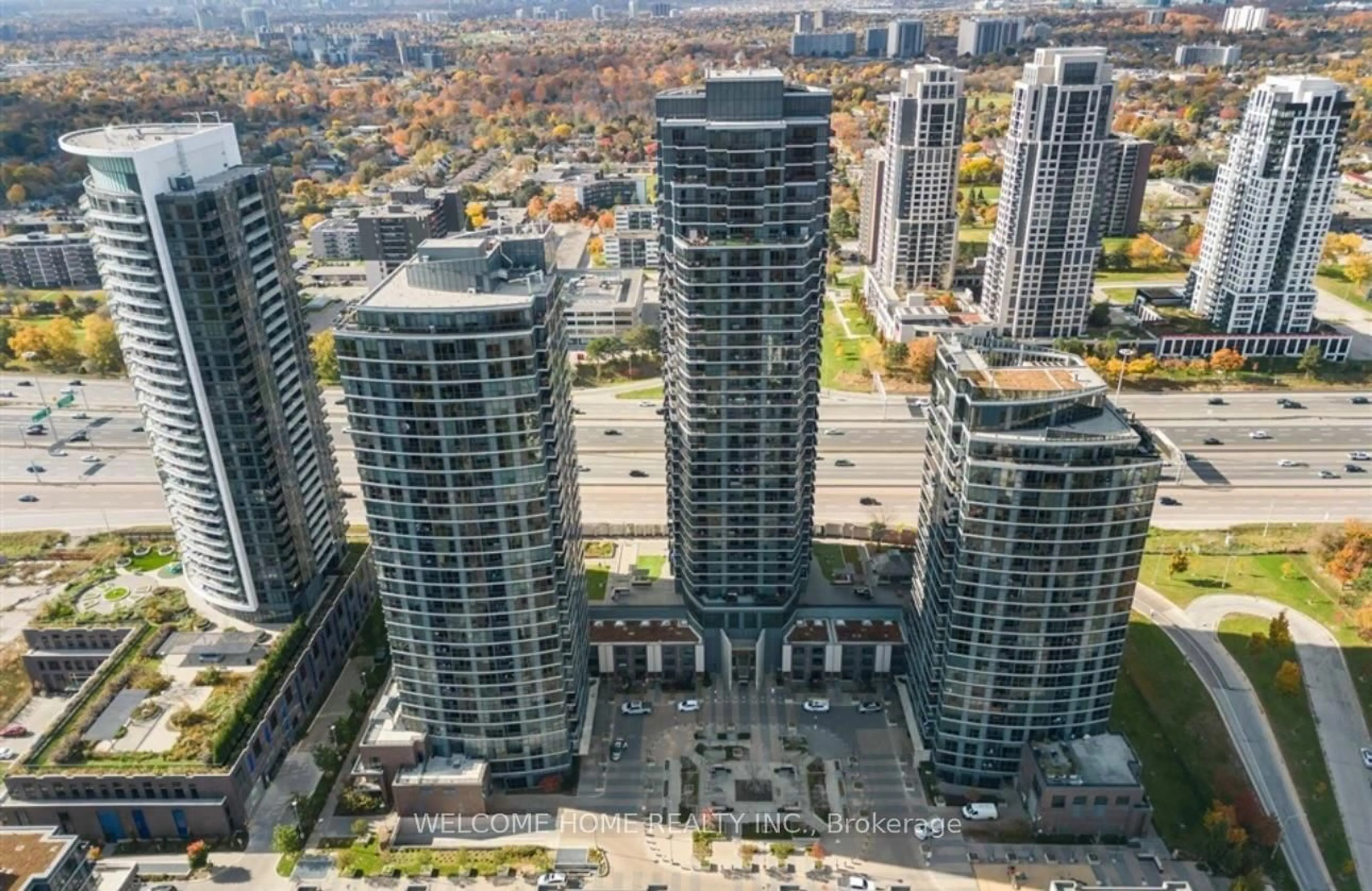 A pic from outside/outdoor area/front of a property/back of a property/a pic from drone, city buildings view from balcony for 9 Valhalla Inn Rd #1901, Toronto Ontario M9B 1S9