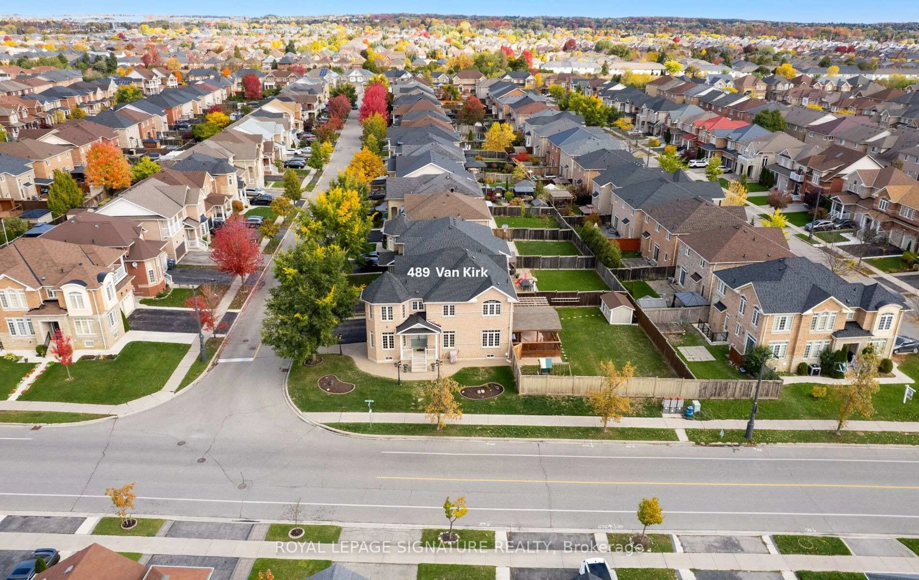 A pic from outside/outdoor area/front of a property/back of a property/a pic from drone, street for 489 Van Kirk Dr, Brampton Ontario L7A 0M5