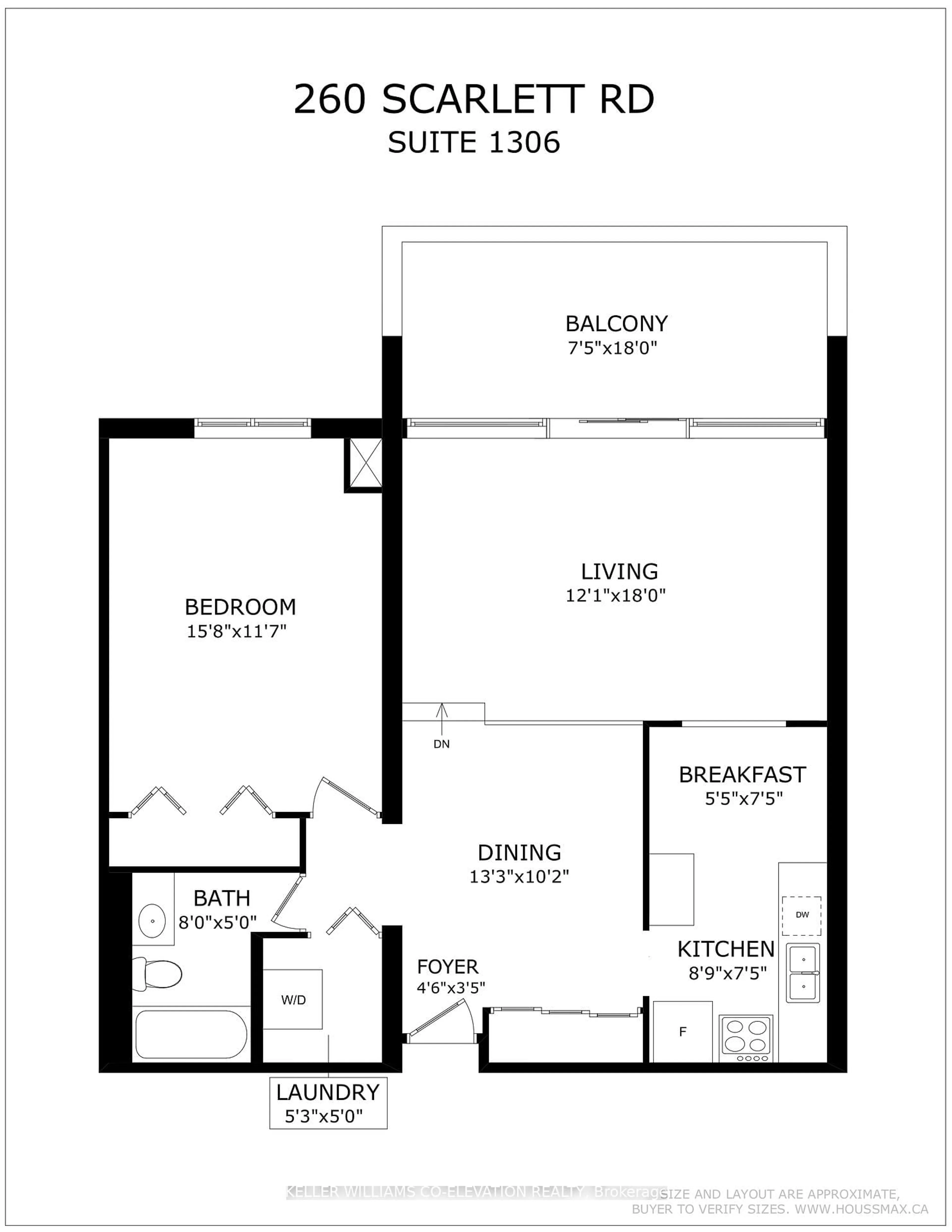 Floor plan for 260 Scarlett Rd #1306, Toronto Ontario M6N 4X6