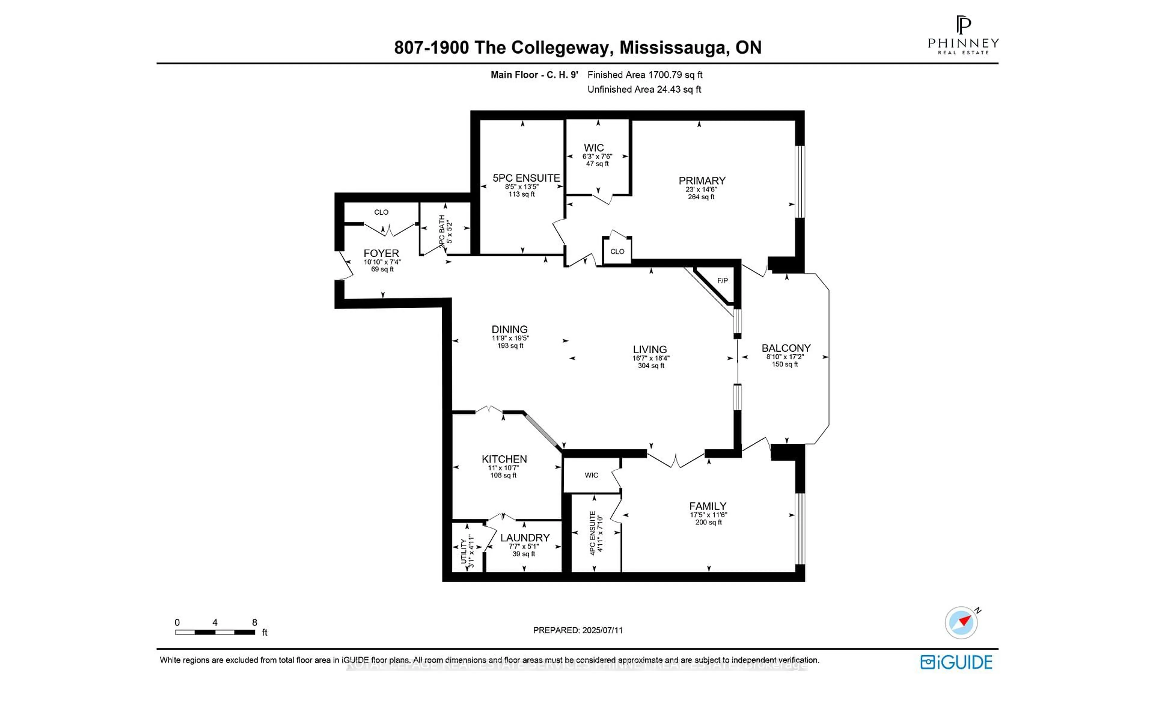 Floor plan for 1900 The Collegeway #807, Mississauga Ontario L5L 5Y8