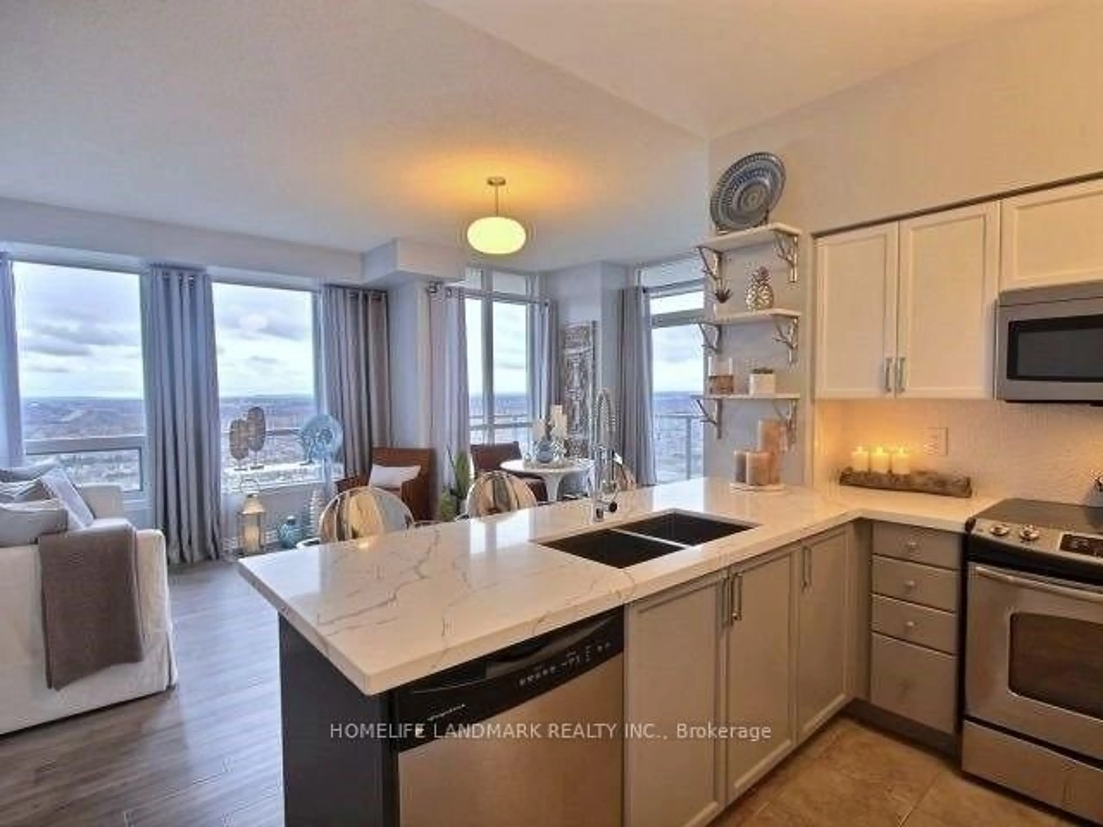 Open concept kitchen, ceramic/tile floor for 388 Prince Of Wales Dr #3603, Mississauga Ontario L5B 0A1