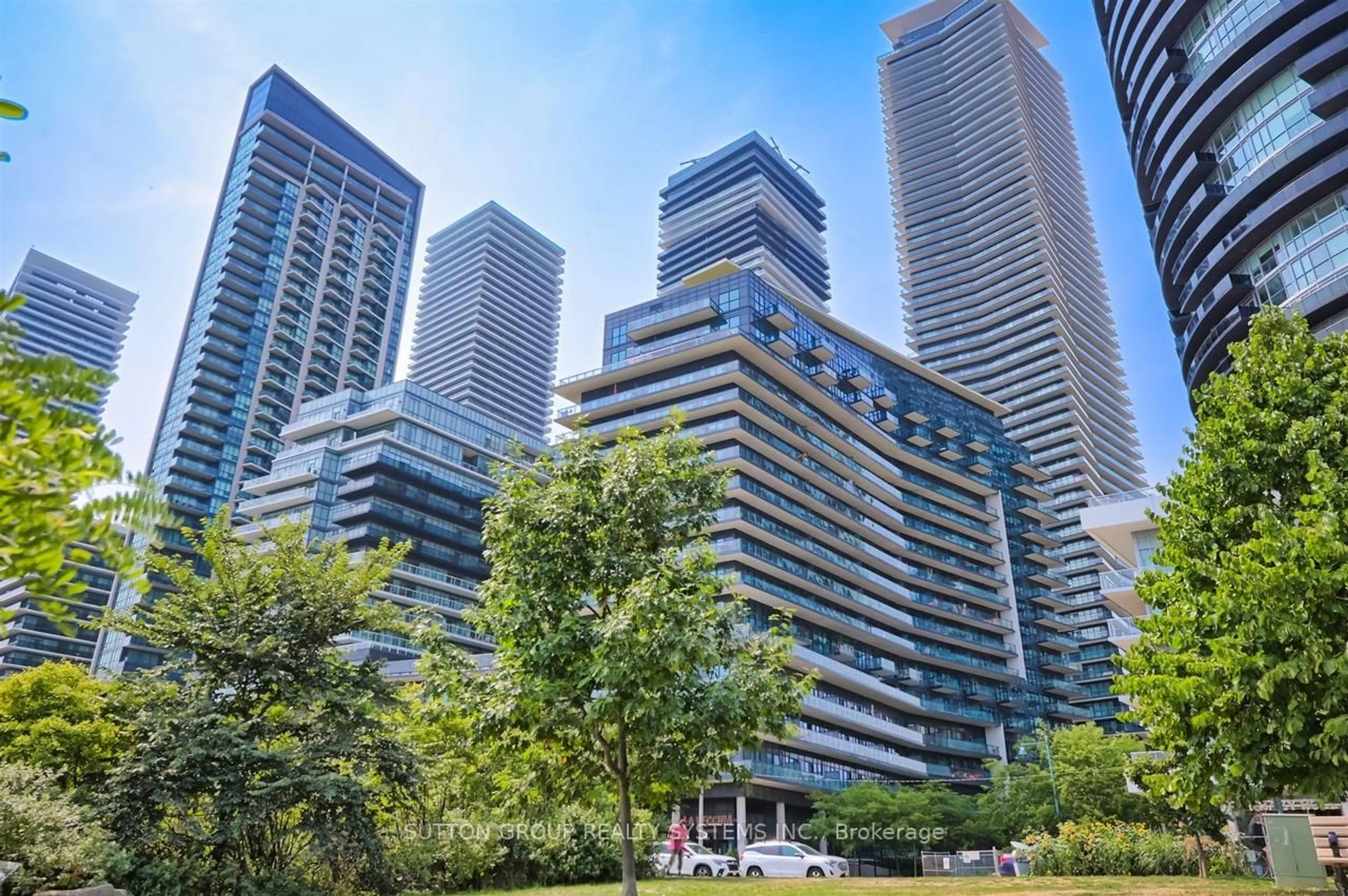 Patio, city buildings view from balcony for 39 Annie Craig Dr #704, Toronto Ontario M8V 0H1