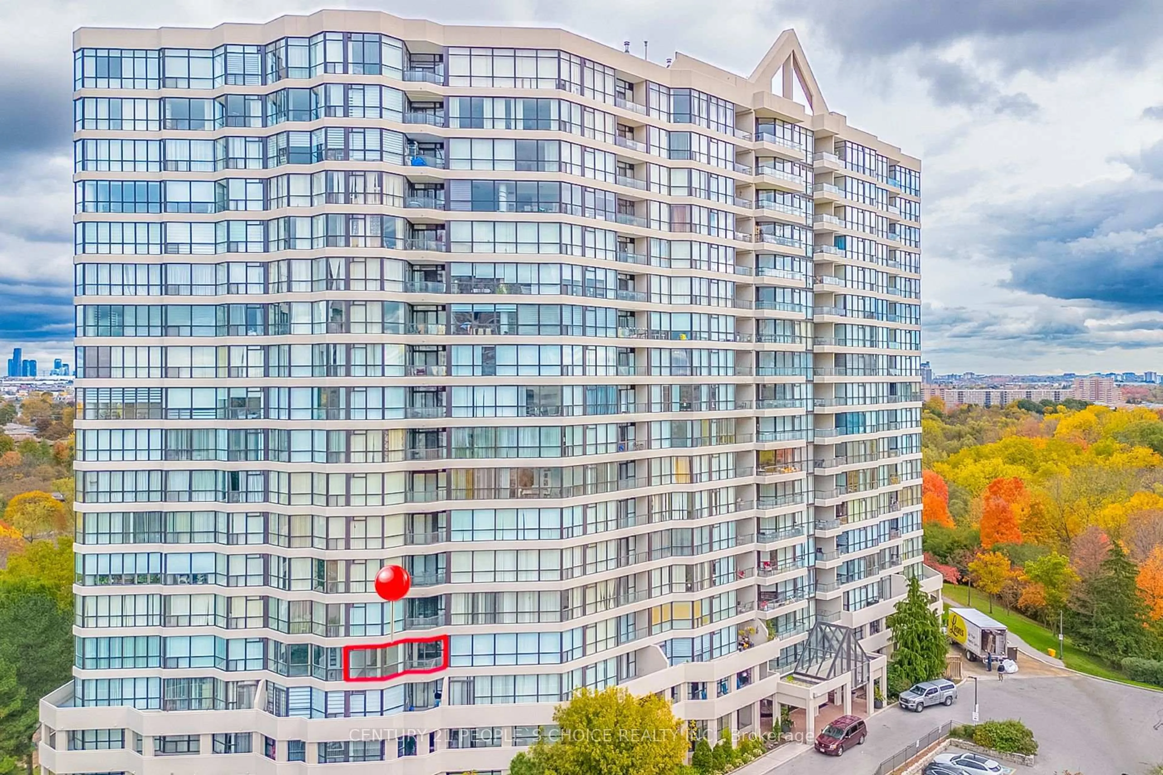 A pic from outside/outdoor area/front of a property/back of a property/a pic from drone, city buildings view from balcony for 5 Rowntree Rd #416, Toronto Ontario M9V 5G9