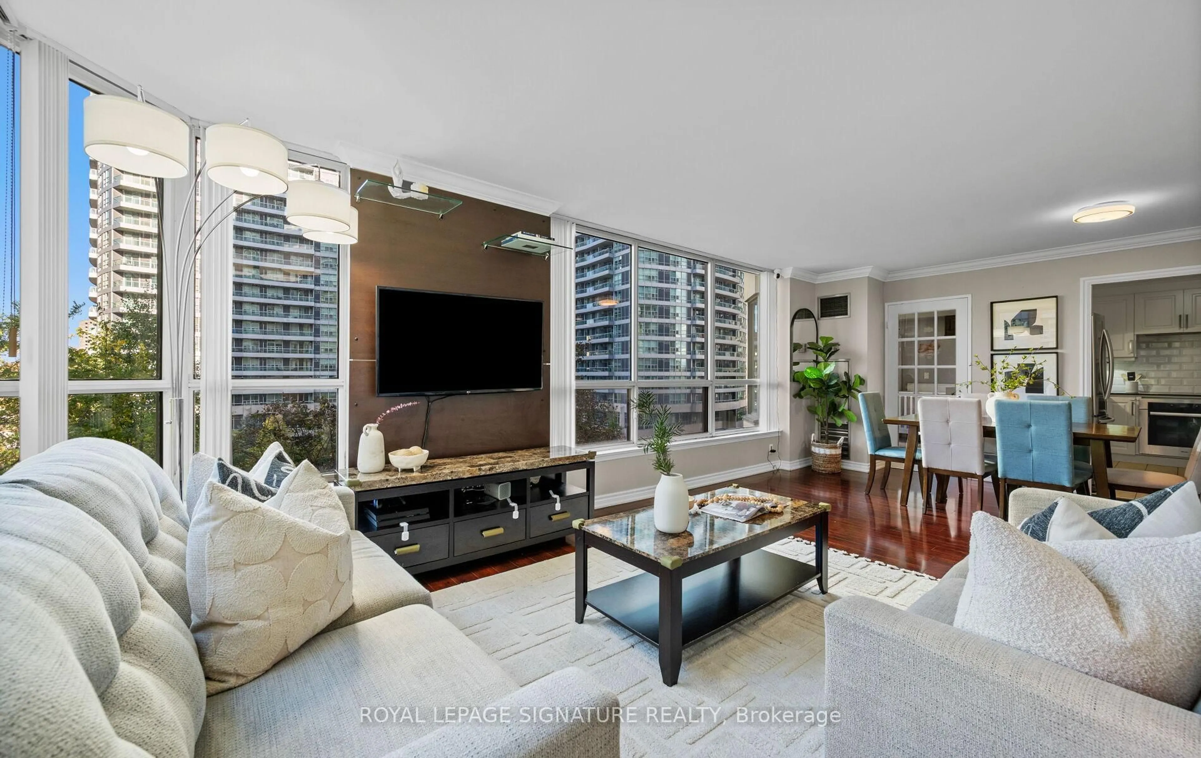 Living room with furniture, unknown for 55 Elm Dr #405, Mississauga Ontario L5B 3Z3