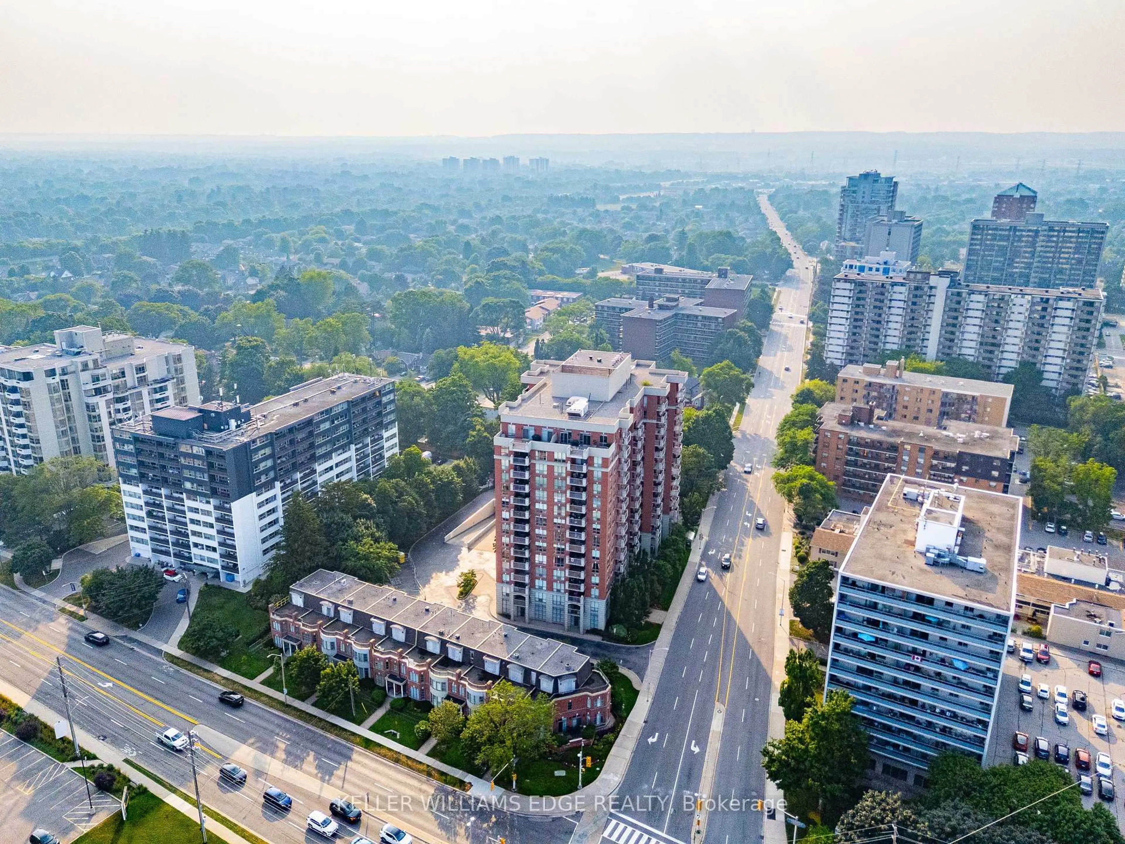 A pic from outside/outdoor area/front of a property/back of a property/a pic from drone, city buildings view from balcony for 442 Maple Ave #401, Burlington Ontario L7S 2L7