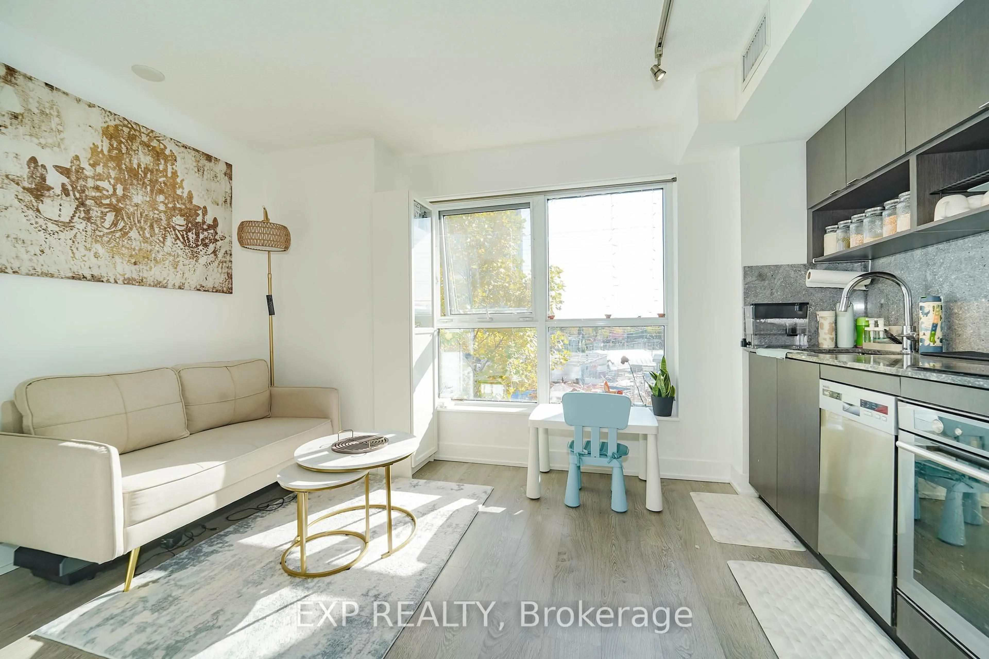 Living room with furniture, unknown for 7 Mabelle Ave #308A, Toronto Ontario M9A 4X7