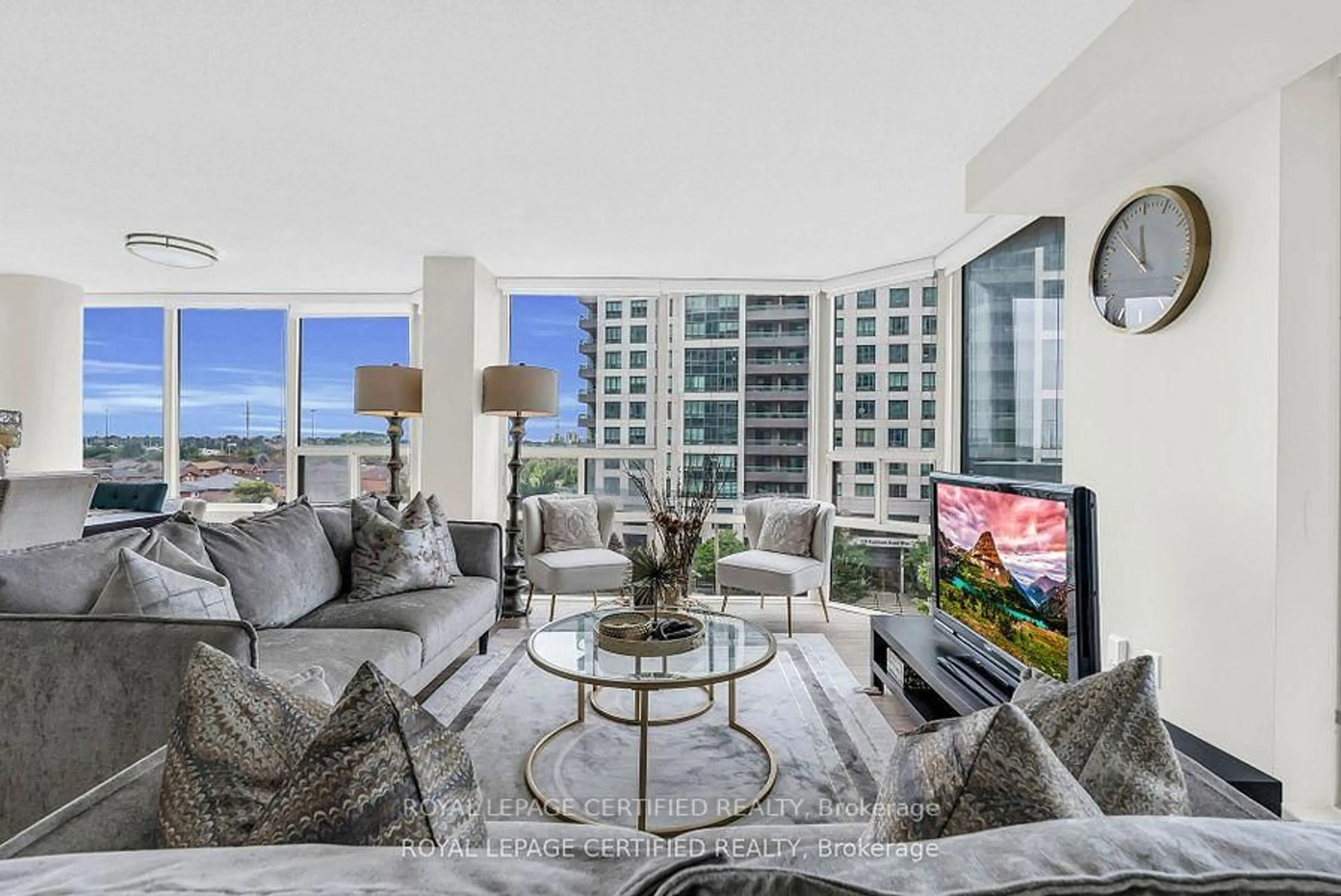 Living room with furniture, unknown for 350 Rathburn Rd #608, Mississauga Ontario L5B 3Y2