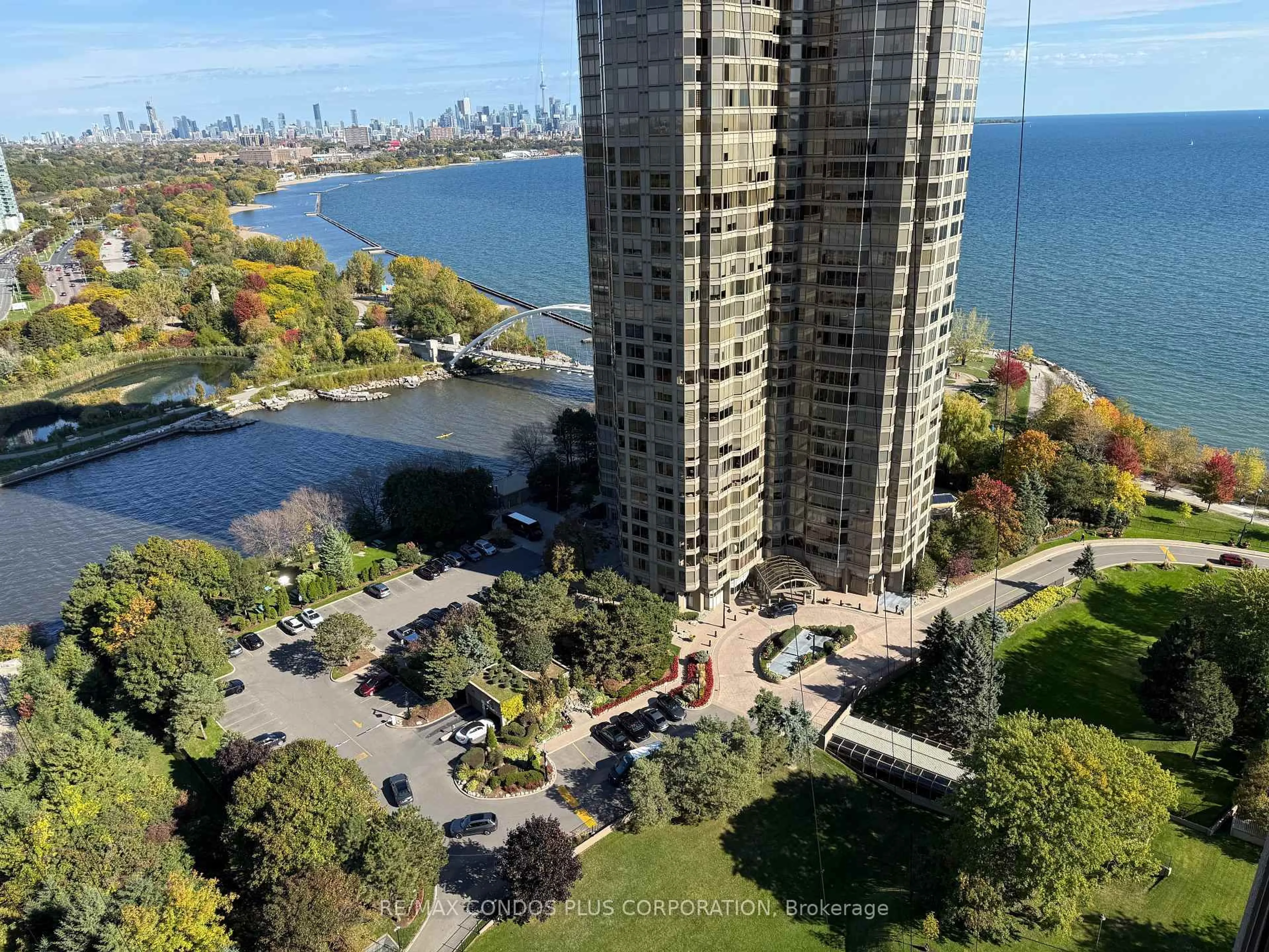 A pic from outside/outdoor area/front of a property/back of a property/a pic from drone, city buildings view from balcony for 1 Palace Pier Crt #4405, Toronto Ontario M8V 3W9