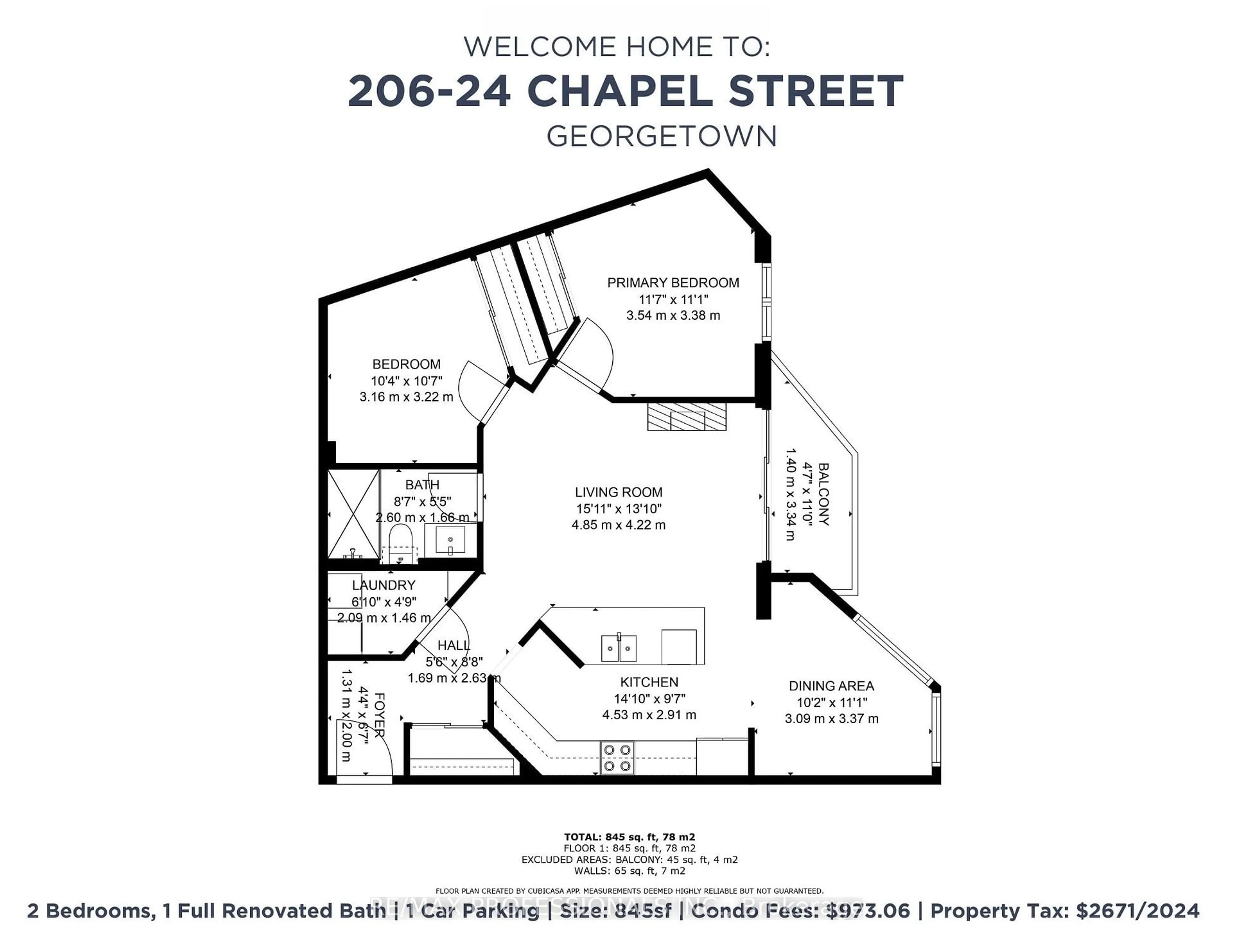 Floor plan for 24 Chapel St #206, Halton Hills Ontario L7G 6A7