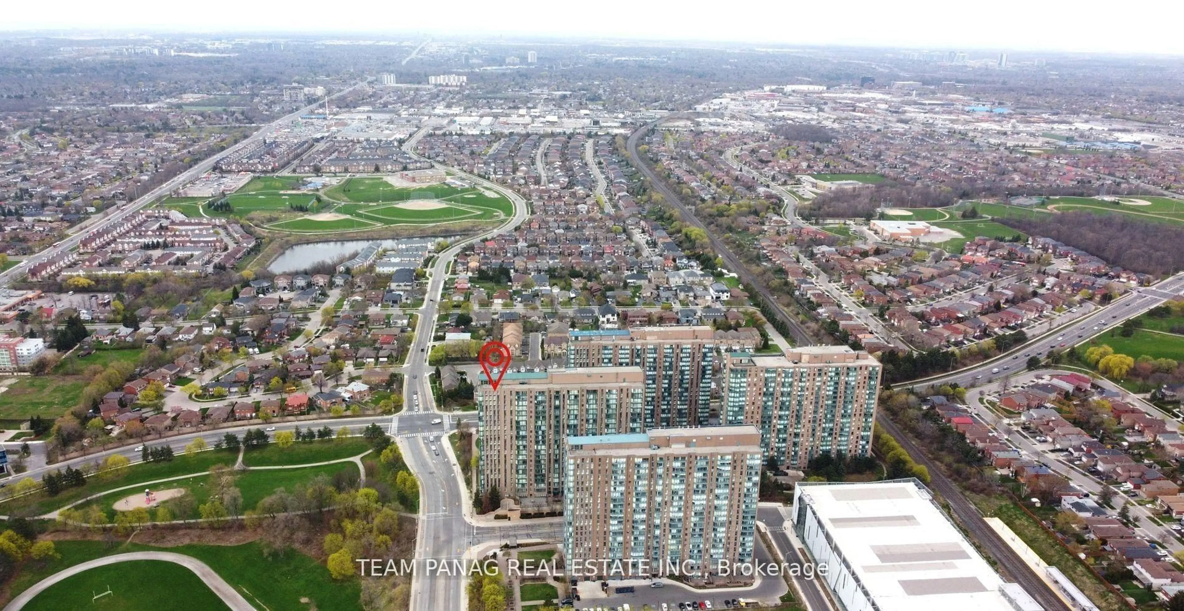 A pic from outside/outdoor area/front of a property/back of a property/a pic from drone, city buildings view from balcony for 145 Hillcrest Ave #303, Mississauga Ontario L5B 3Z1