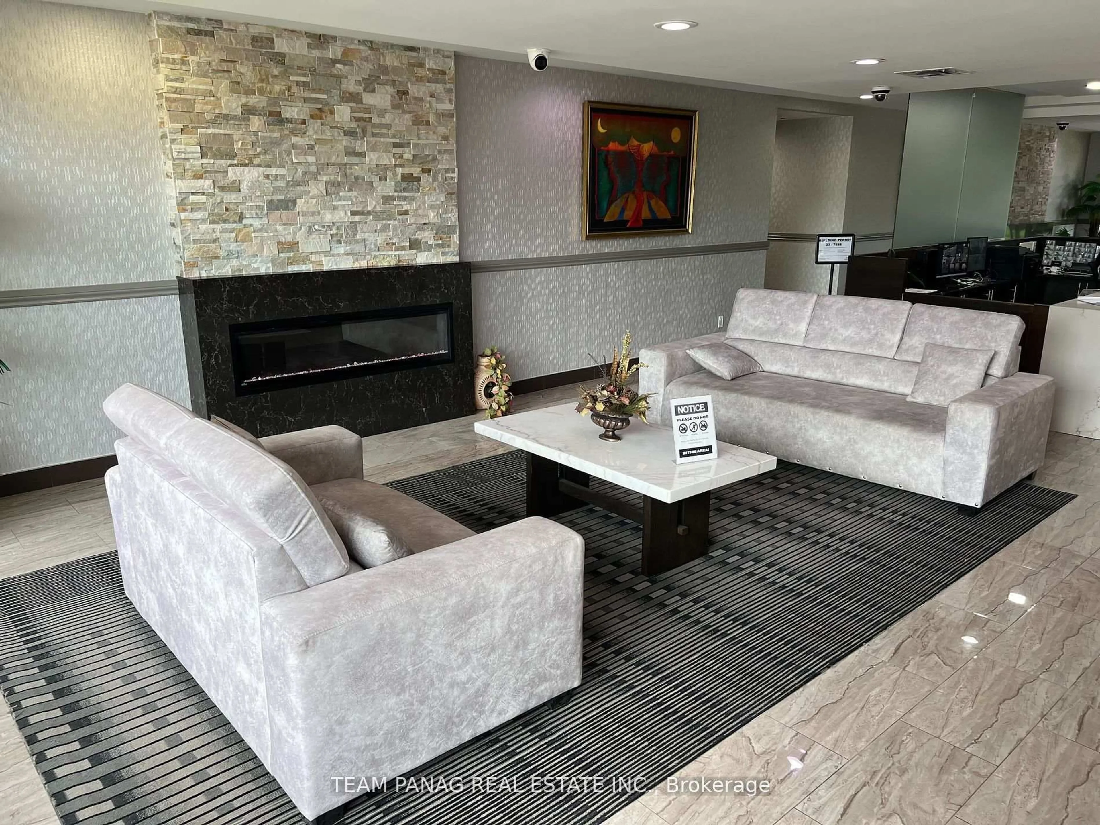 Living room with furniture, ceramic/tile floor for 145 Hillcrest Ave #303, Mississauga Ontario L5B 3Z1