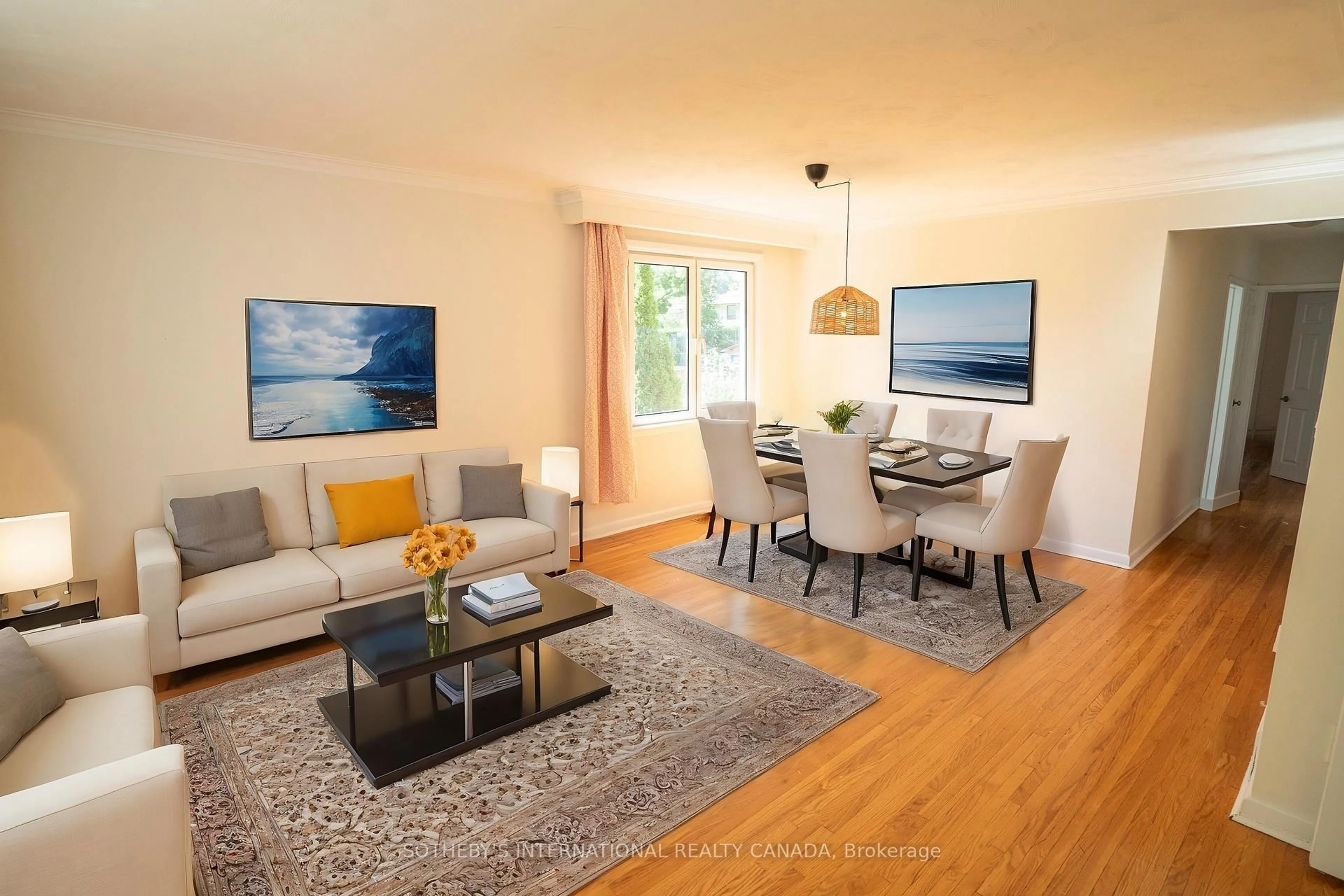 Living room with furniture, wood/laminate floor for 11 Buckhorn Pl, Toronto Ontario M9V 2P3