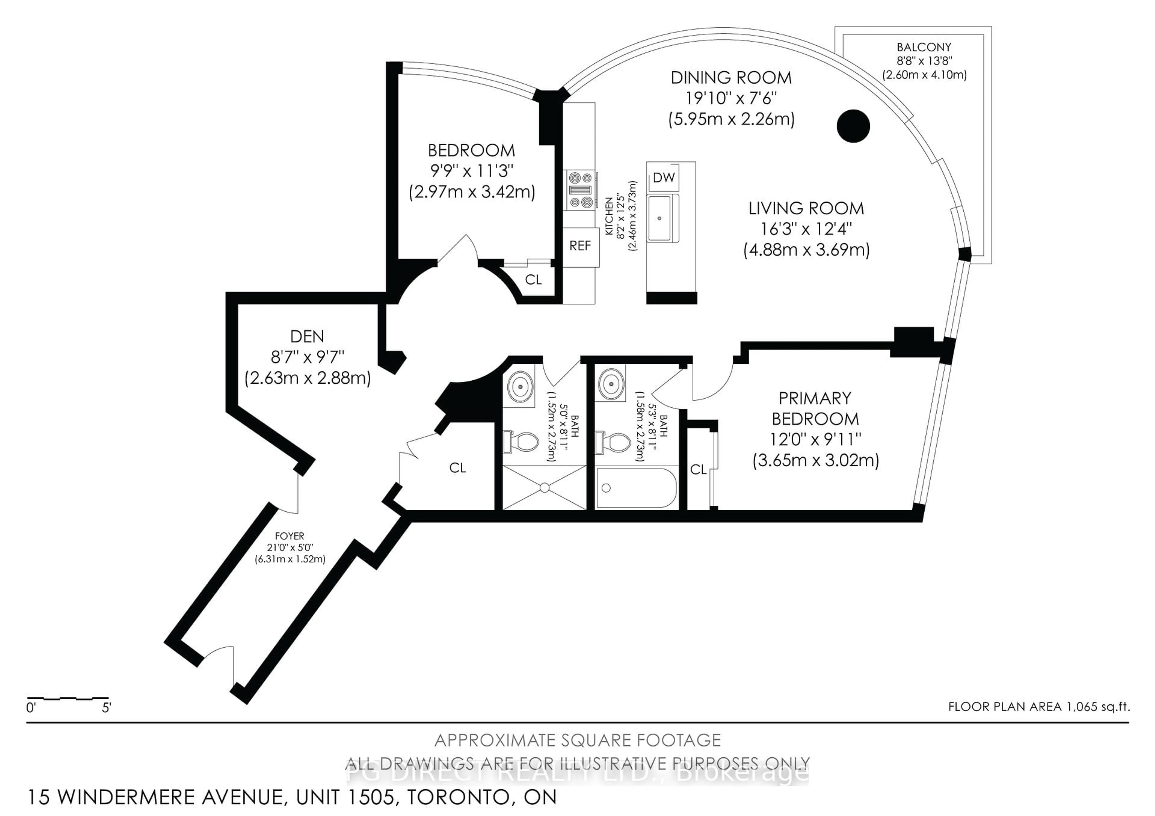 Floor plan for 15 Windermere Ave #1505, Toronto Ontario M6S 5A2