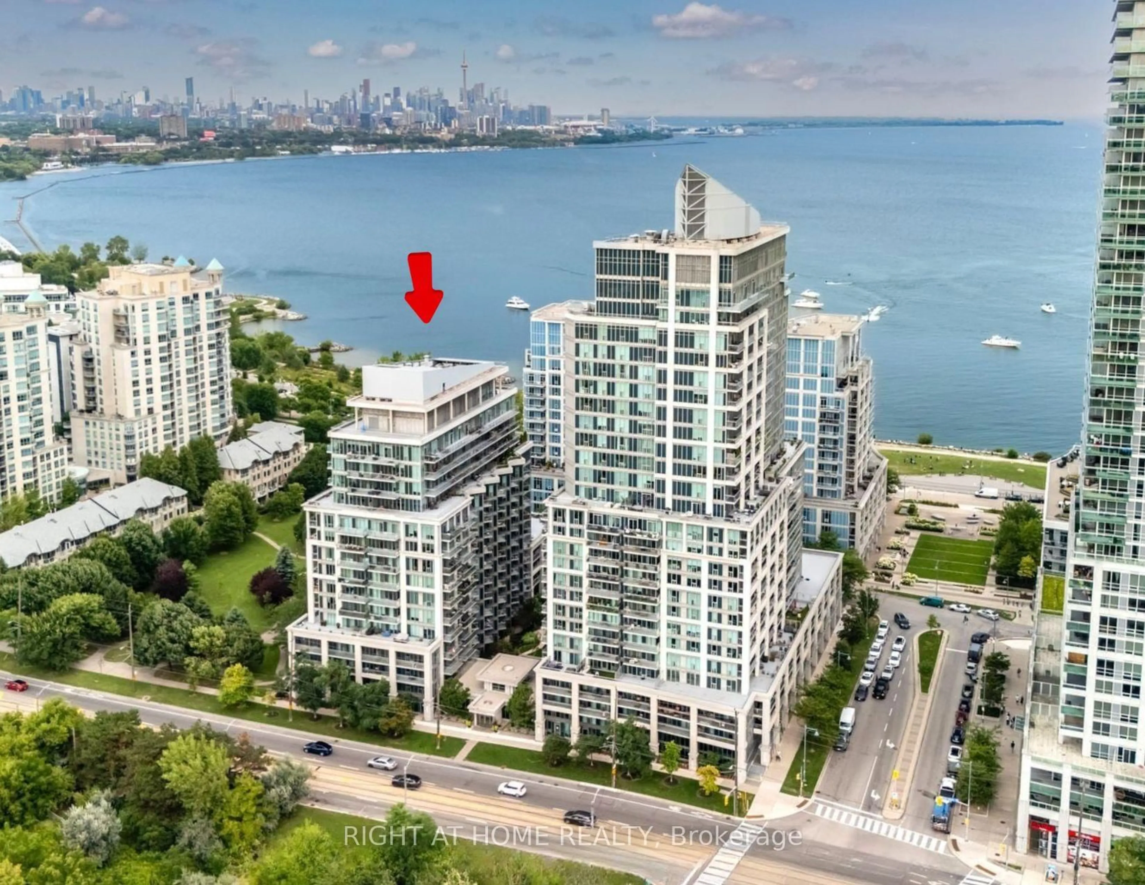 A pic from outside/outdoor area/front of a property/back of a property/a pic from drone, water/lake/river/ocean view for 2119 Lake Shore Blvd #109, Toronto Ontario M8V 4E8