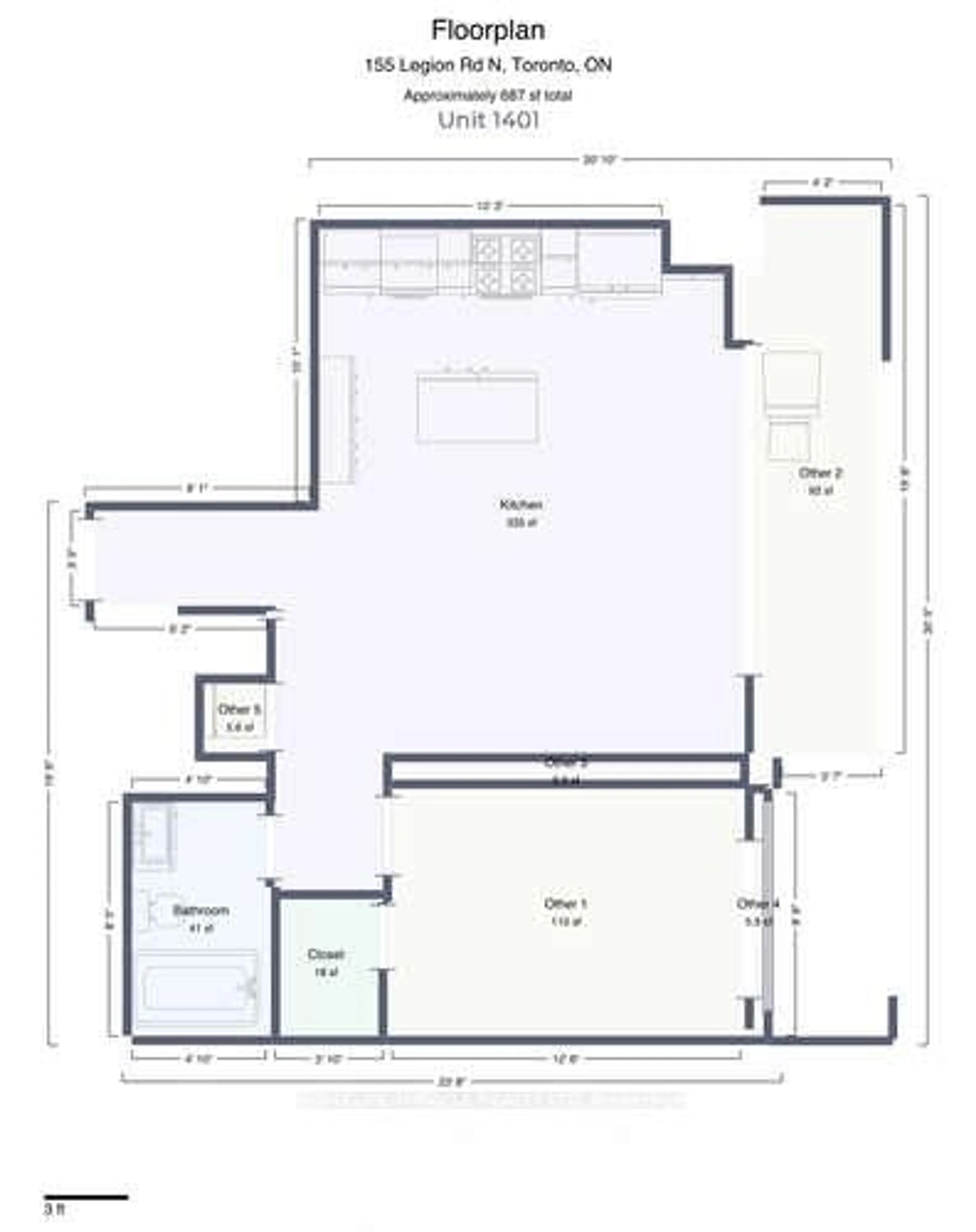 Floor plan for 155 Legion Rd #1401, Toronto Ontario M8Y 0A7