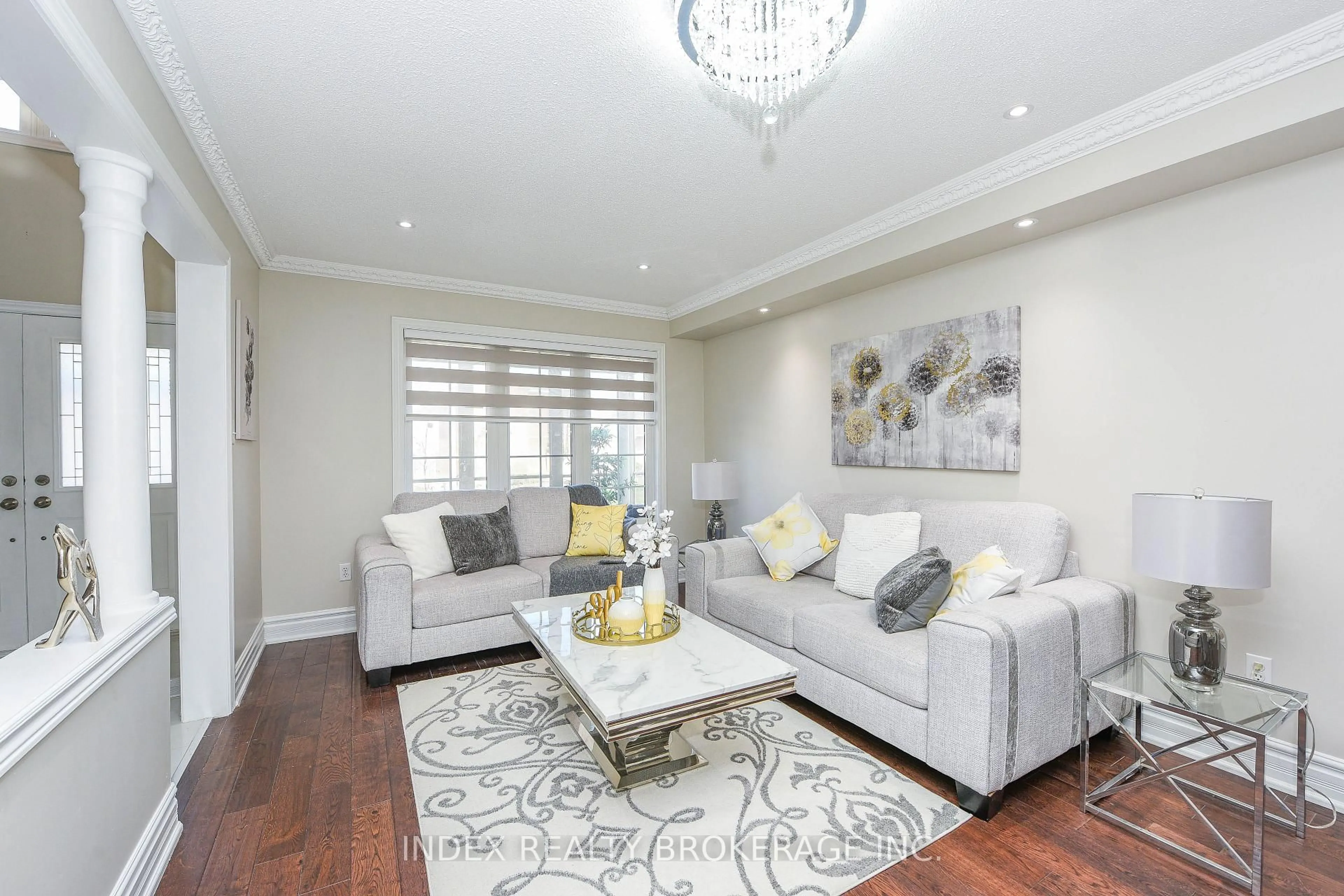 Living room with furniture, wood/laminate floor for 10 Leopard Gate, Brampton Ontario L6R 2E5