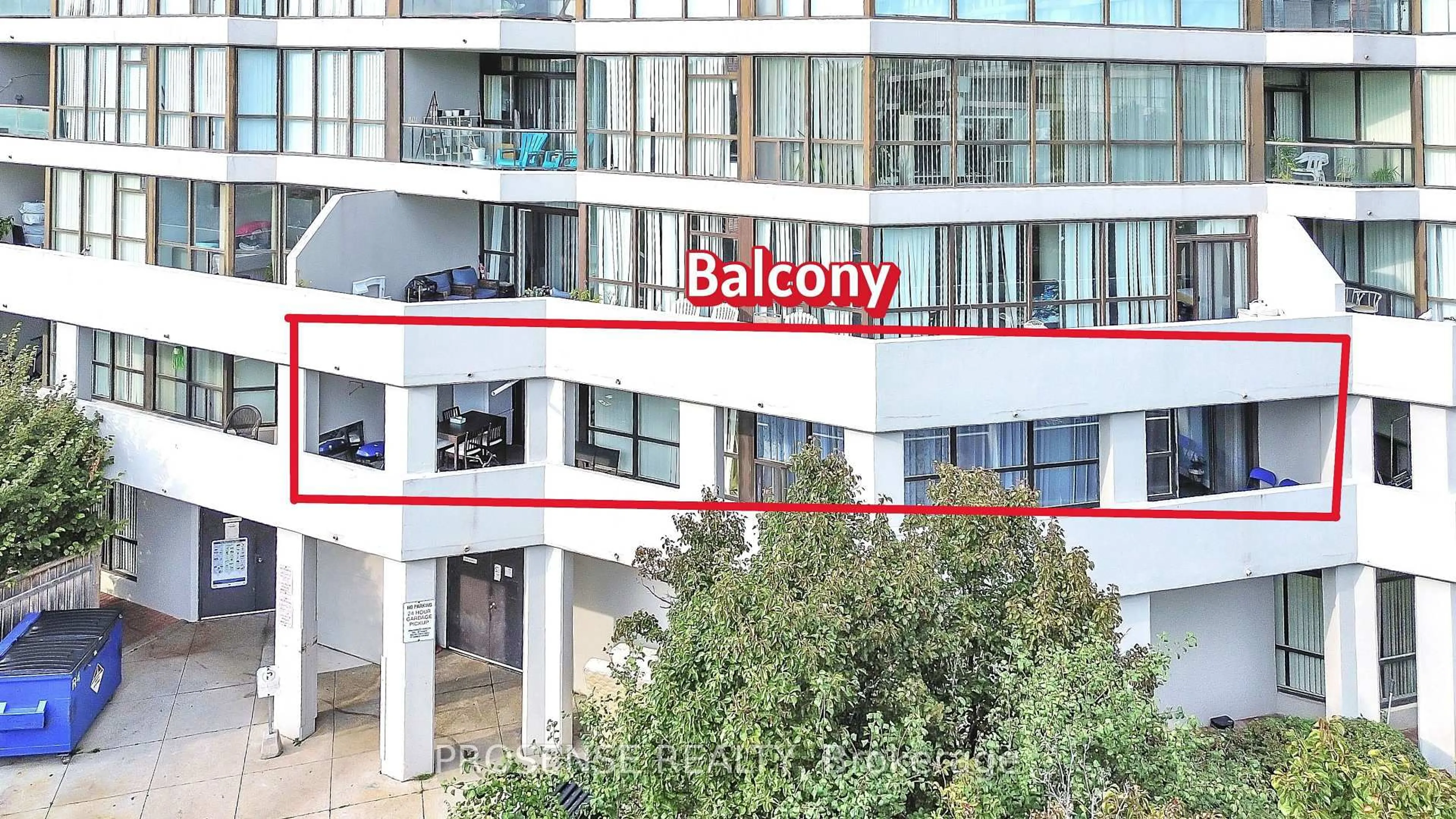 Balcony in the apartment, city buildings view from balcony for 1 Rowntree Rd #206, Toronto Ontario M9V 5G7