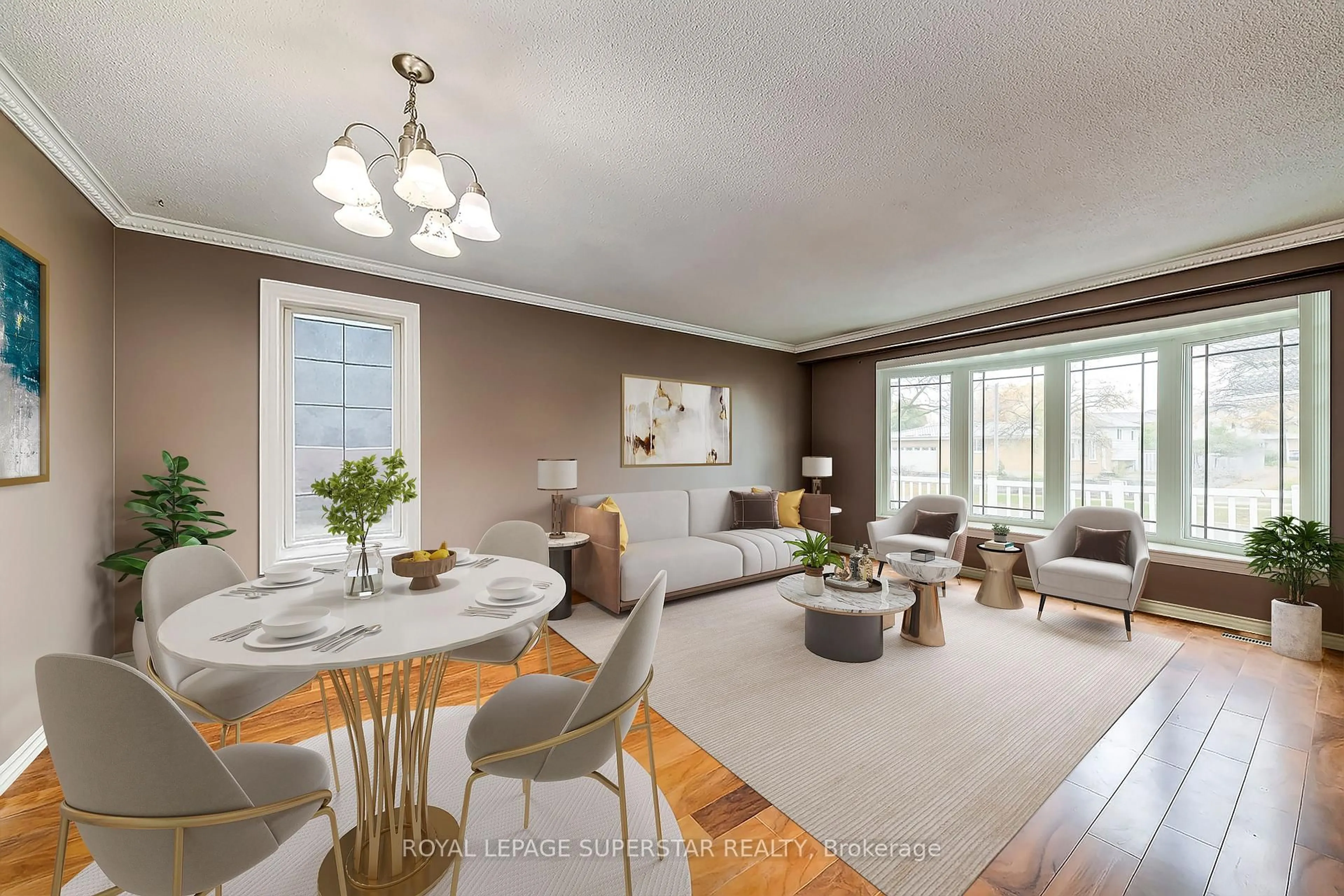 Living room with furniture, wood/laminate floor for 8 Midhurst Dr, Toronto Ontario M9V 1Z7